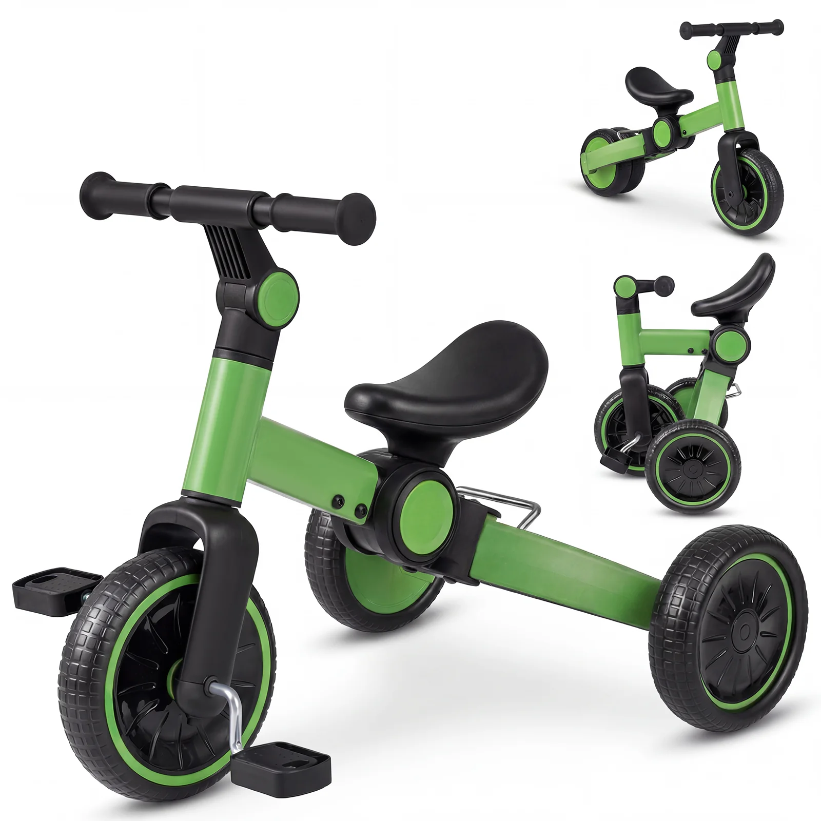 5-In-1 Toddler Bike, Kids Balance Bike With Removable Pedals, Green