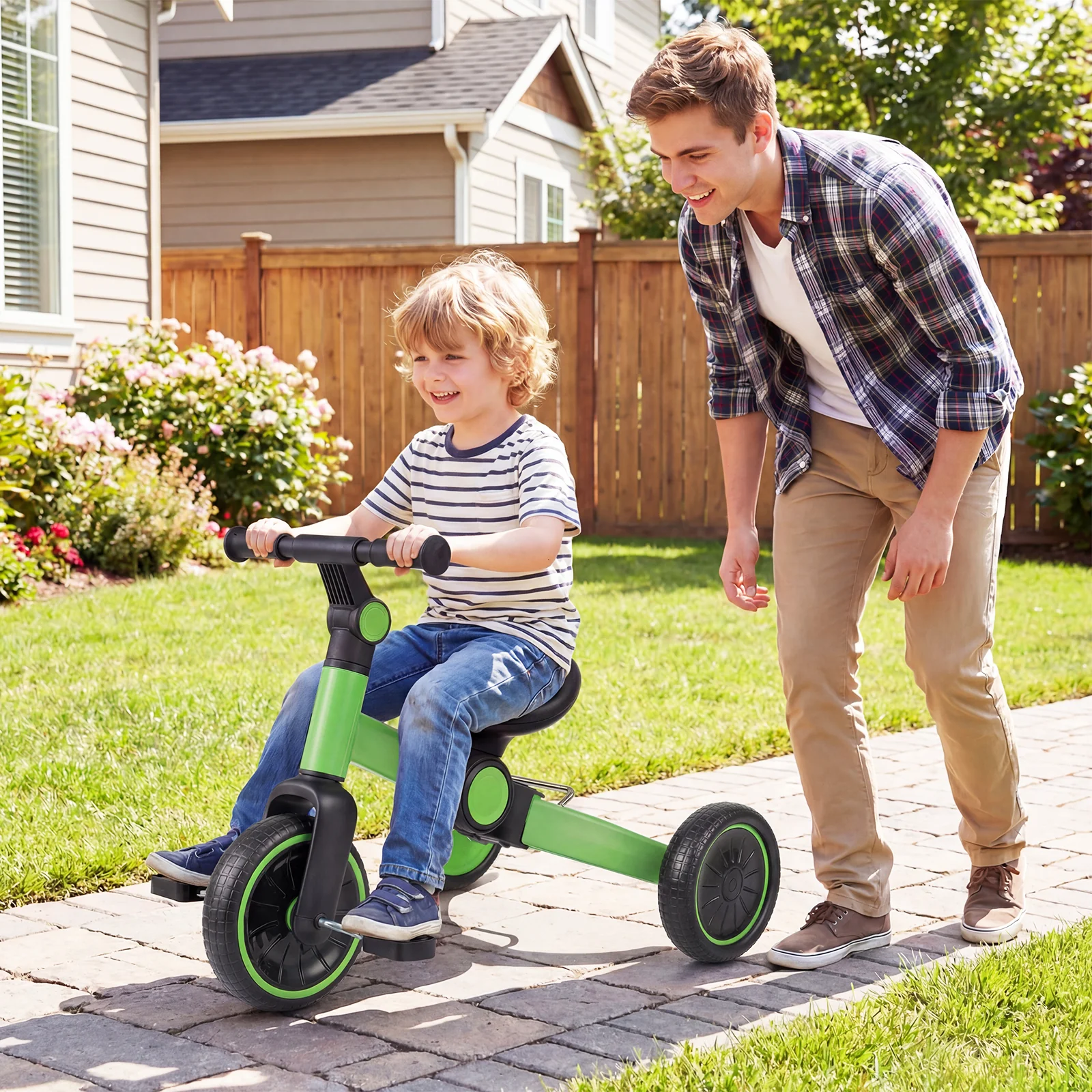 5-In-1 Toddler Bike, Kids Balance Bike With Removable Pedals, Green - Image 2