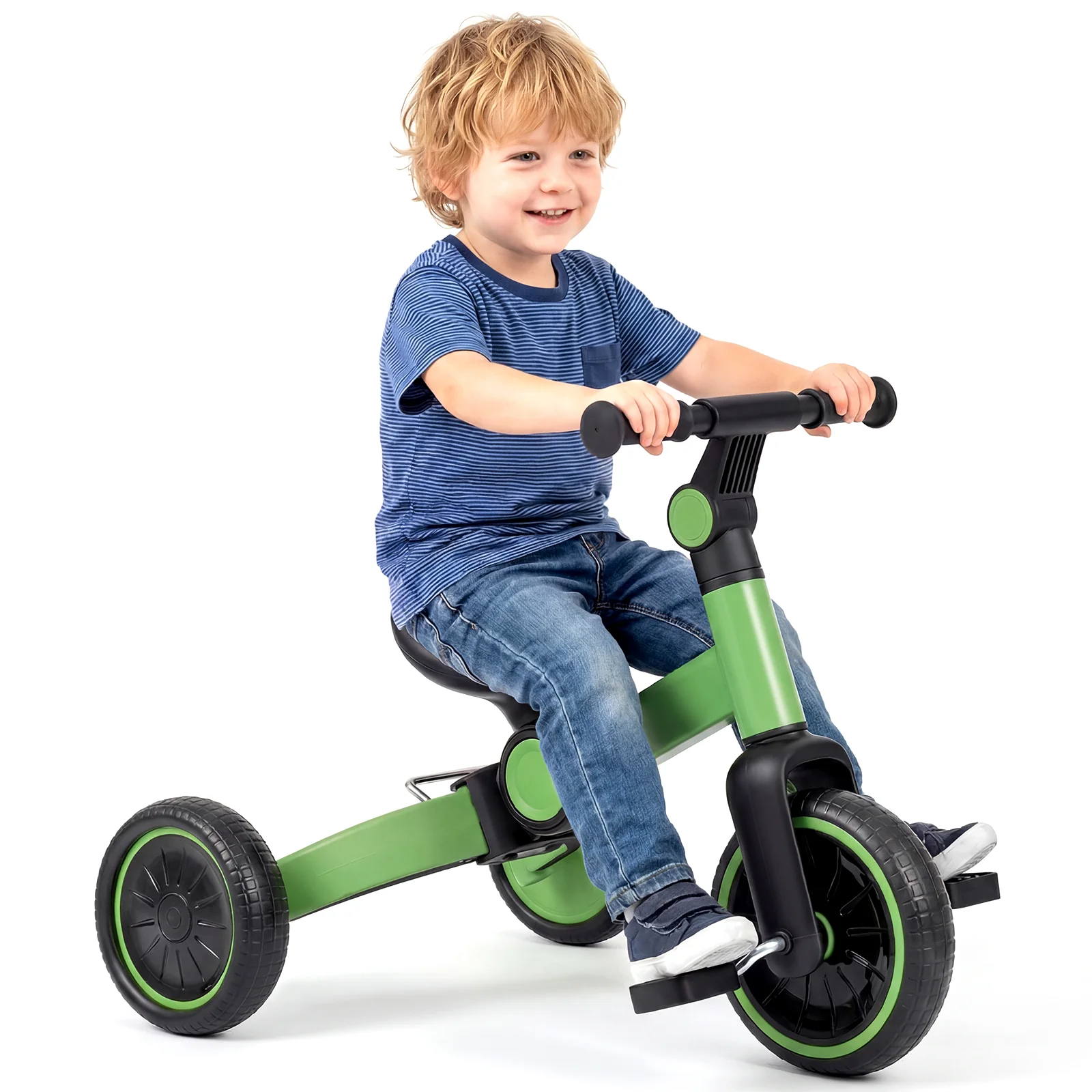 5-In-1 Toddler Bike, Kids Balance Bike With Removable Pedals, Green - Image 4