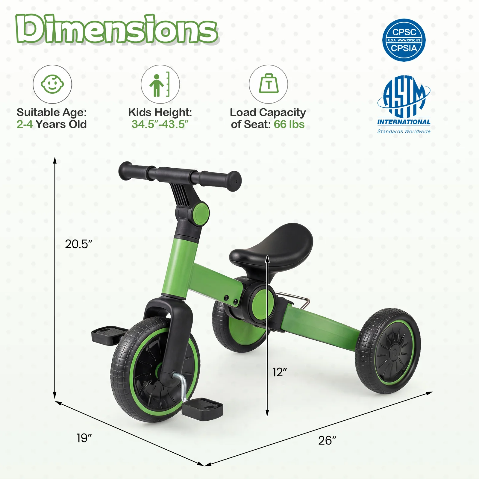 5-In-1 Toddler Bike, Kids Balance Bike With Removable Pedals, Green - Image 5