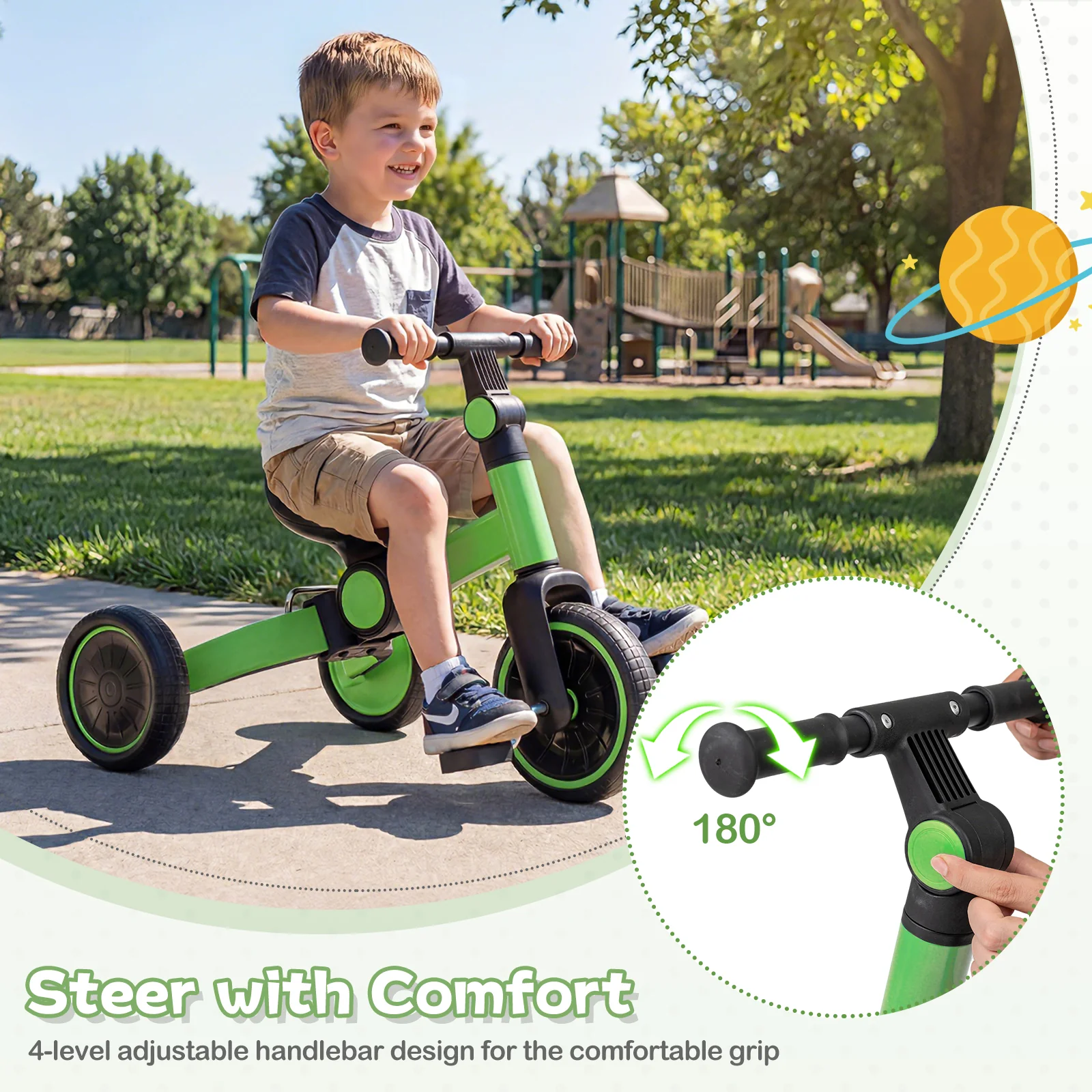 5-In-1 Toddler Bike, Kids Balance Bike With Removable Pedals, Green - Image 7