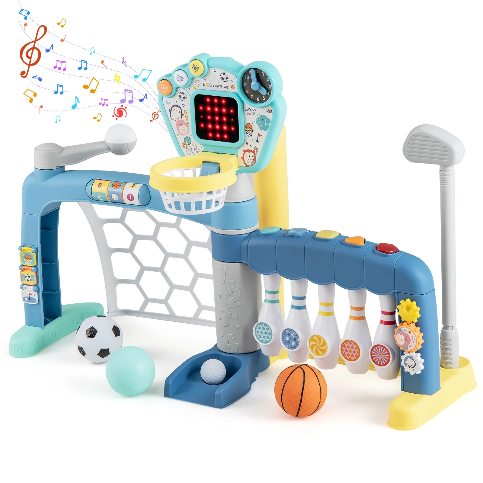 5 In 1 Toddler Sports Toy, Adjustable Basketball Hoop, 18 Months+