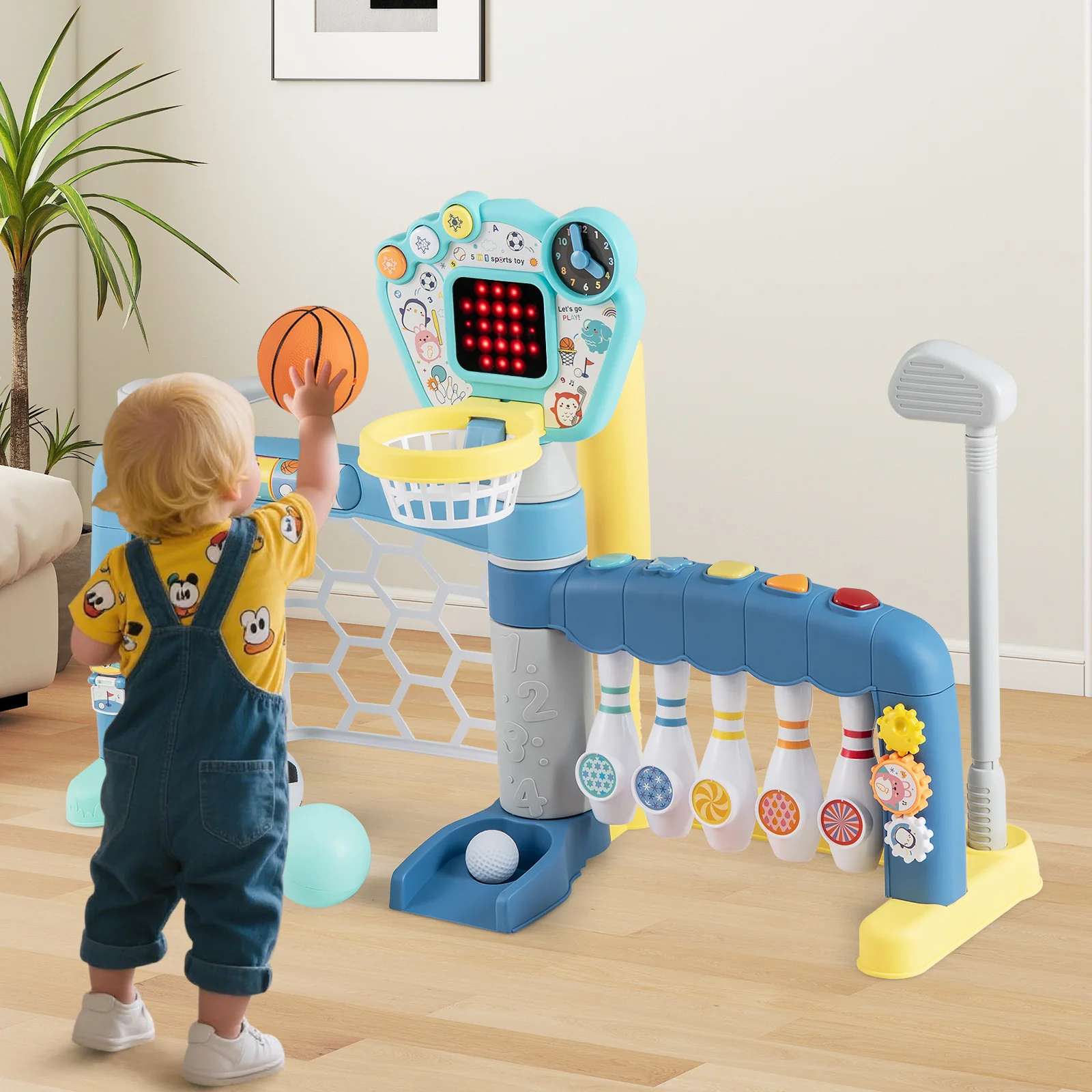 5 In 1 Toddler Sports Toy, Adjustable Basketball Hoop, 18 Months+ - Image 2
