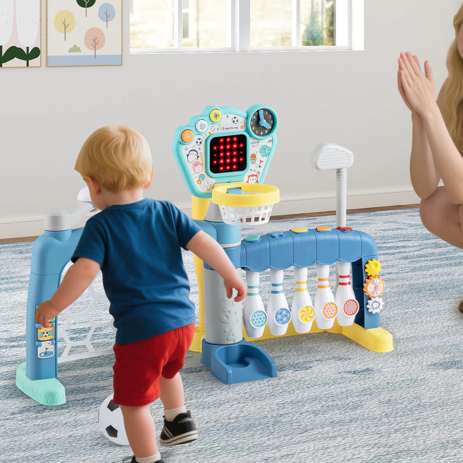 5 In 1 Toddler Sports Toy, Adjustable Basketball Hoop, 18 Months+ - Image 3