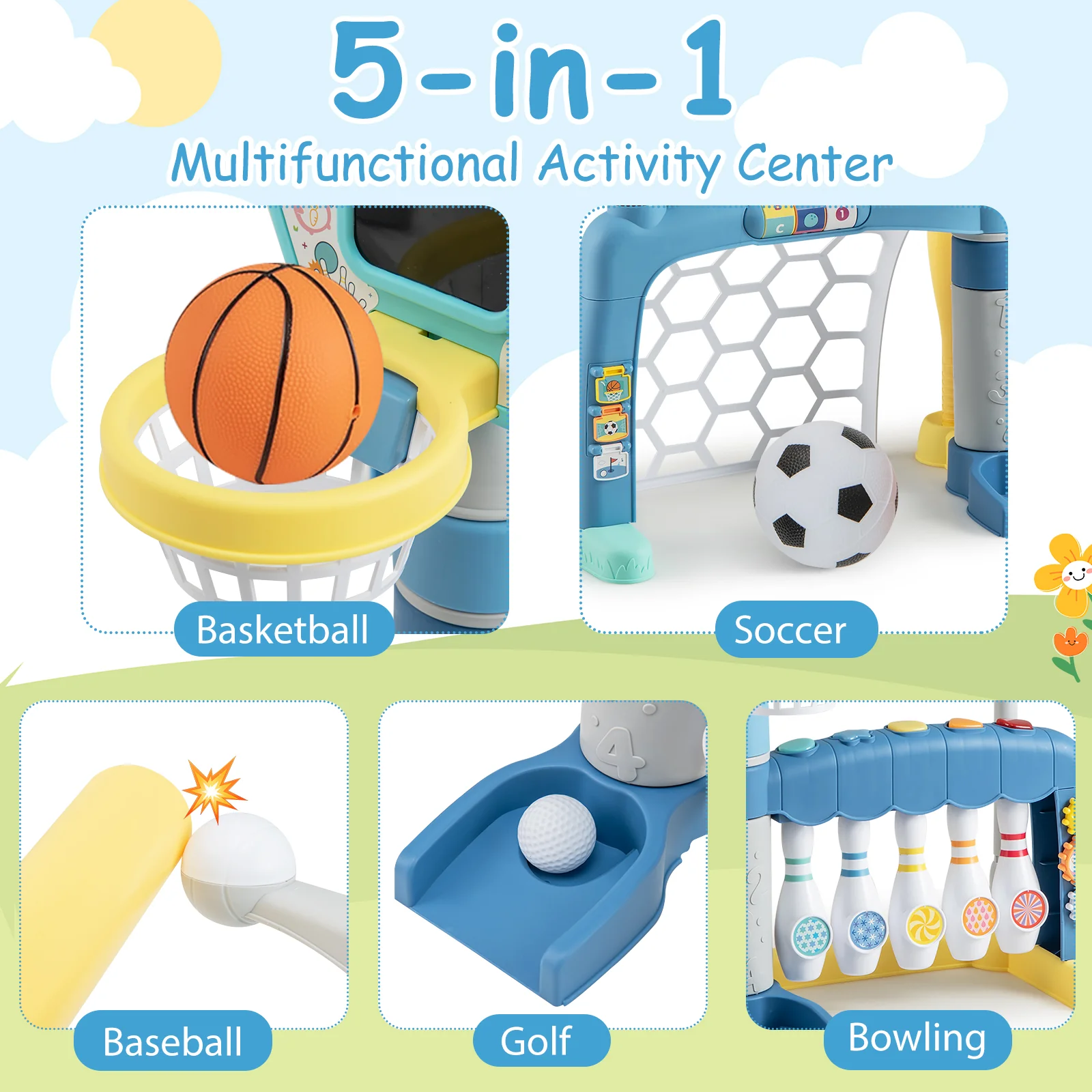 5 In 1 Toddler Sports Toy, Adjustable Basketball Hoop, 18 Months+ - Image 6
