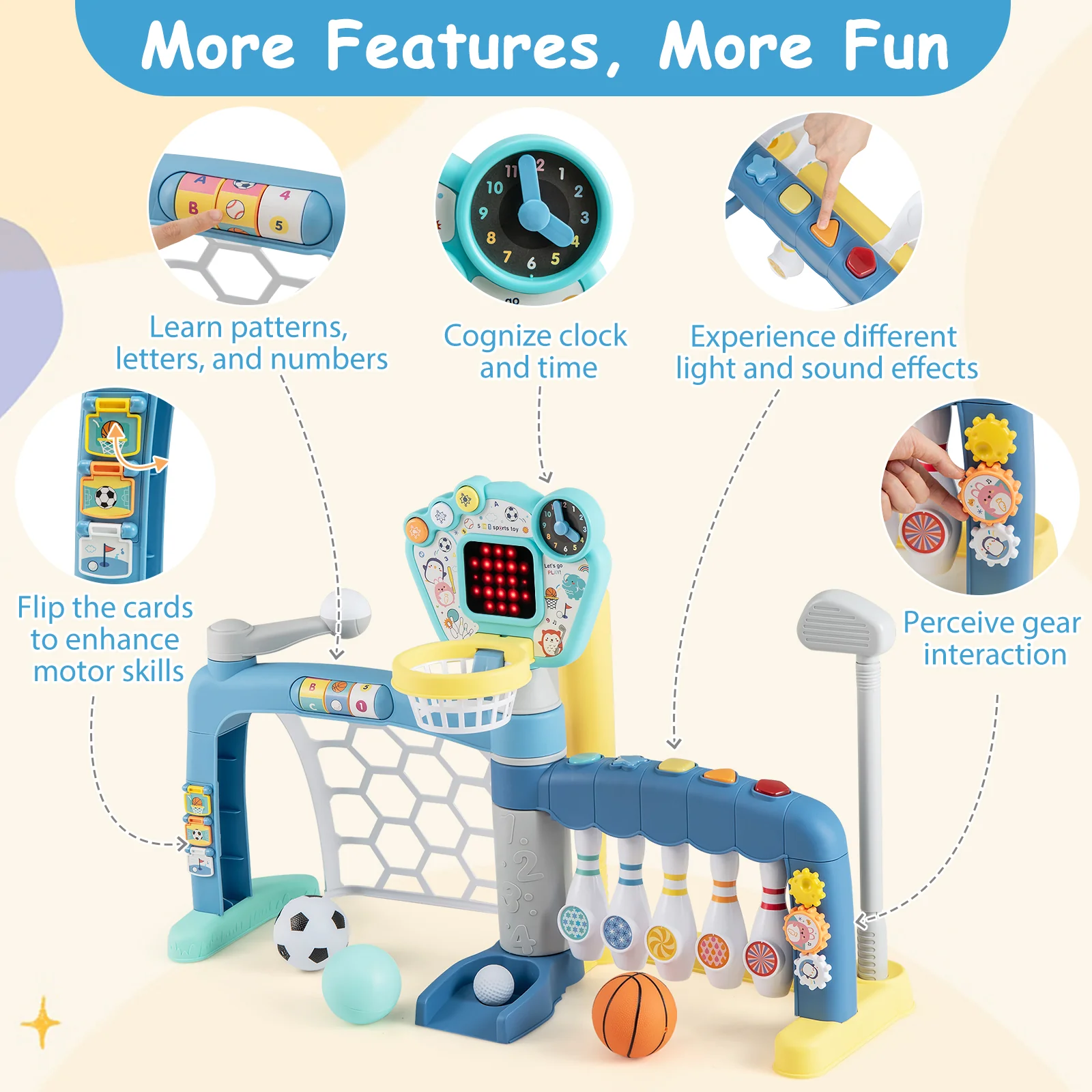 5 In 1 Toddler Sports Toy, Adjustable Basketball Hoop, 18 Months+ - Image 9
