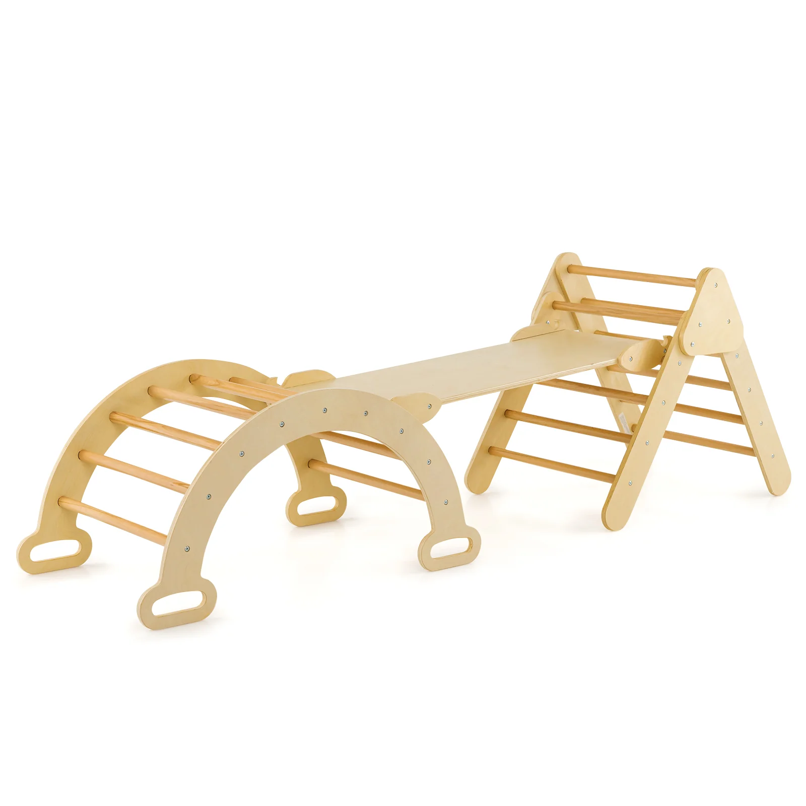 5-In-1 Wooden Kids Climber Toys, Triangle Arch Ramp, Natural