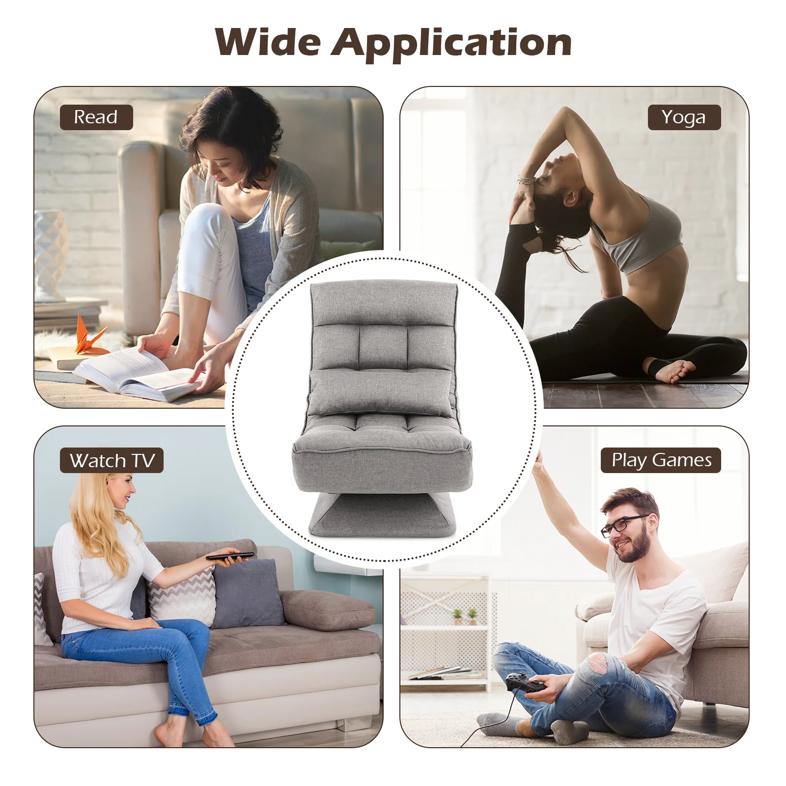 5-Level Adjustable 360° Swivel Floor Chair, Gray - Image 10