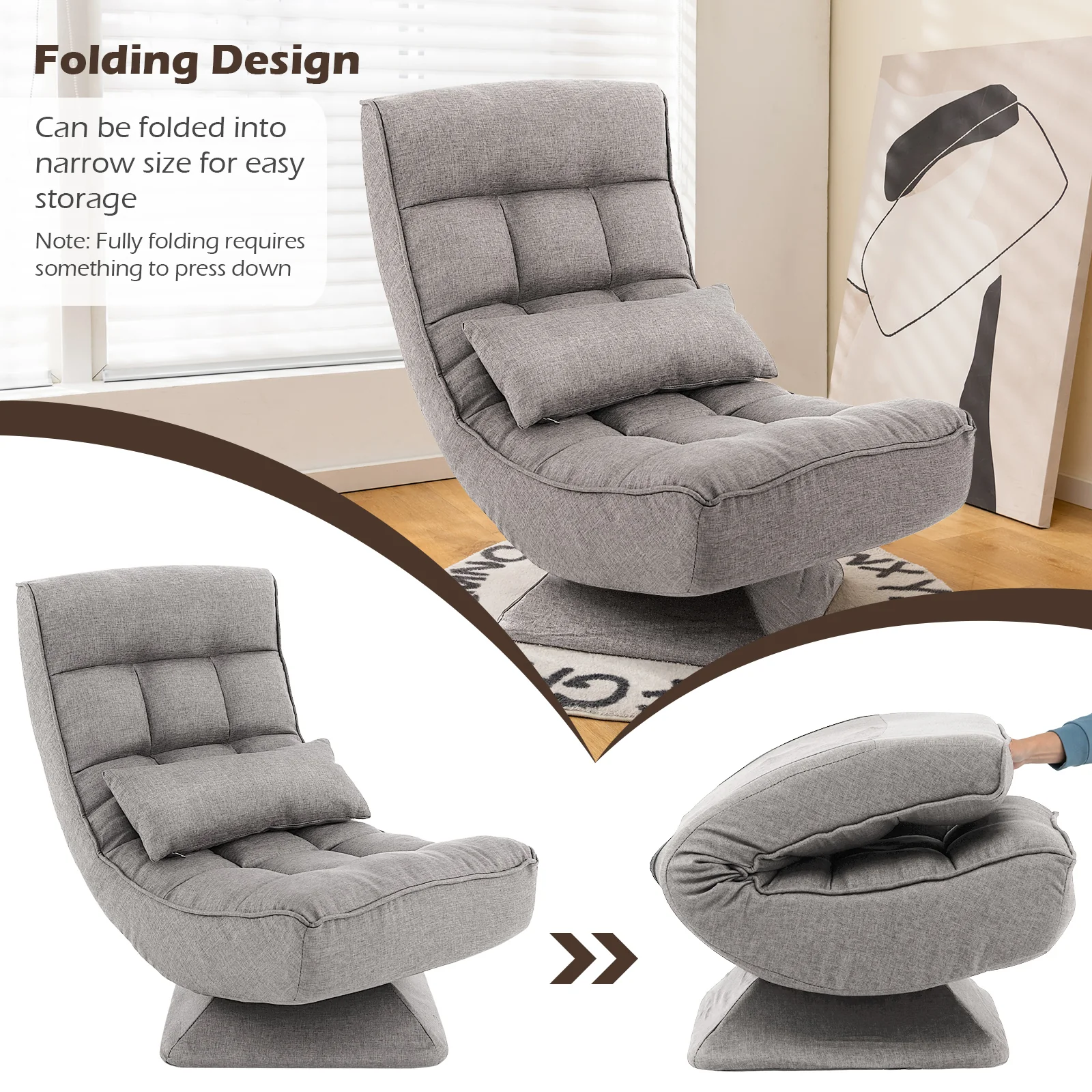 5-Level Adjustable 360° Swivel Floor Chair, Gray - Image 9