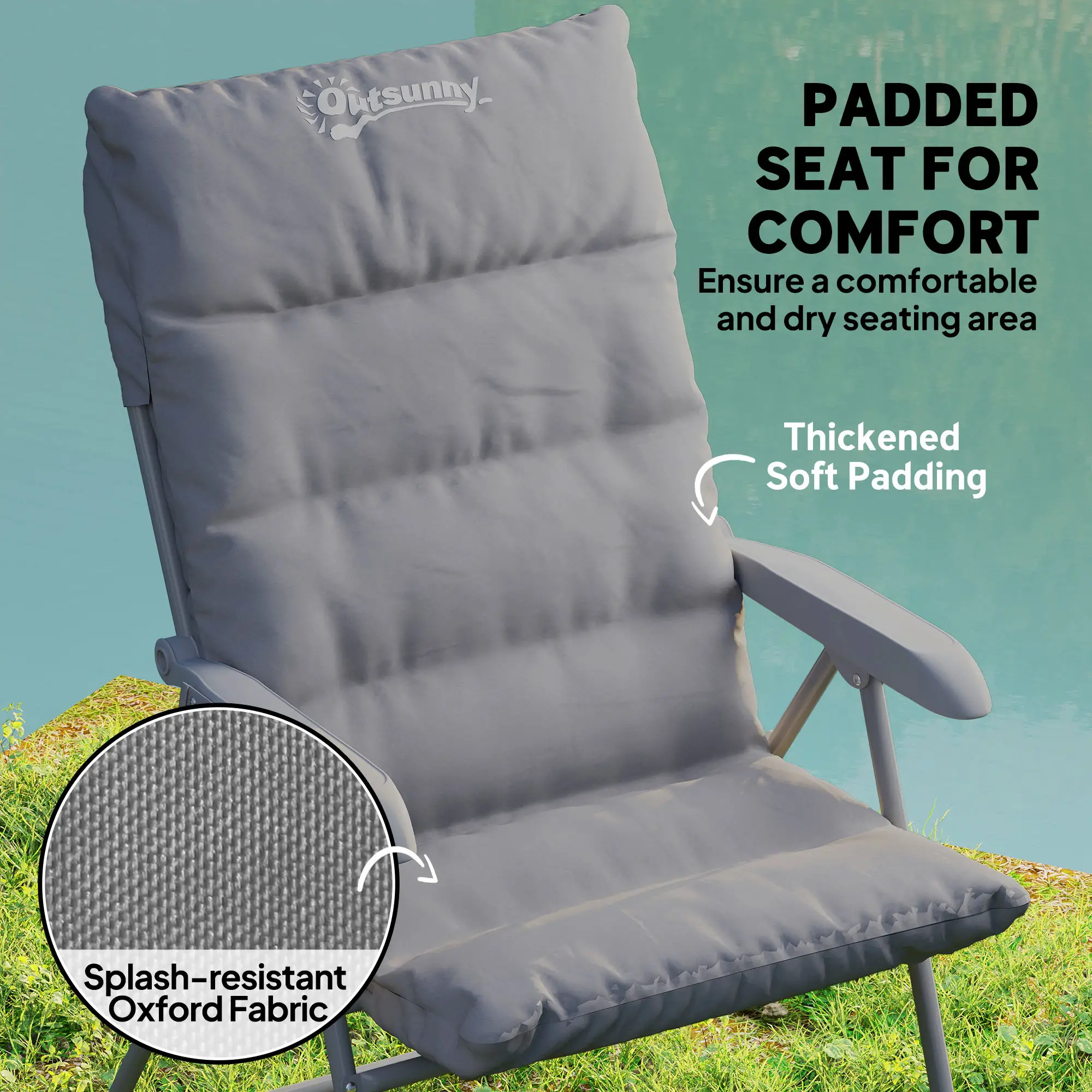 5-Level Reclining Camping Chair, Adjustable High Back, Side Pockets, Compact - Image 5