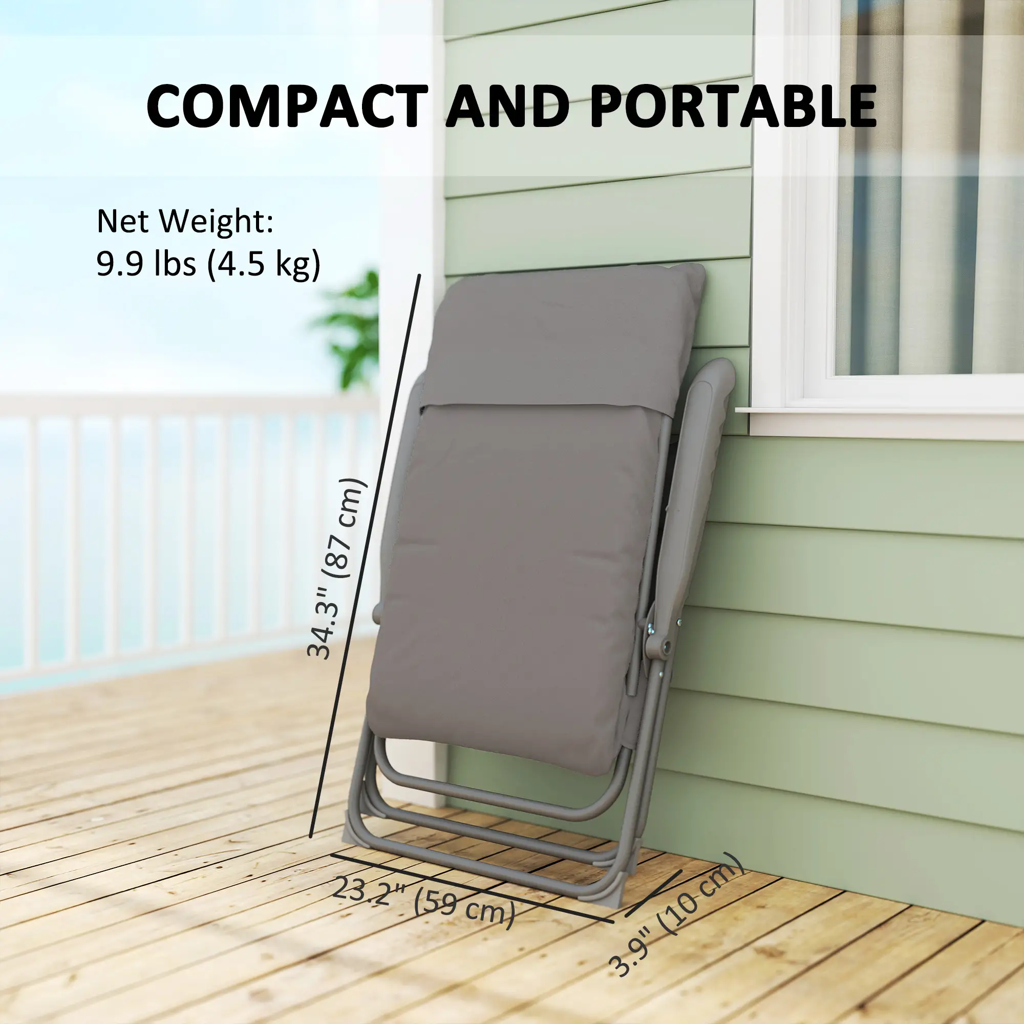 5-Level Reclining Camping Chair, Adjustable High Back, Side Pockets, Compact - Image 9