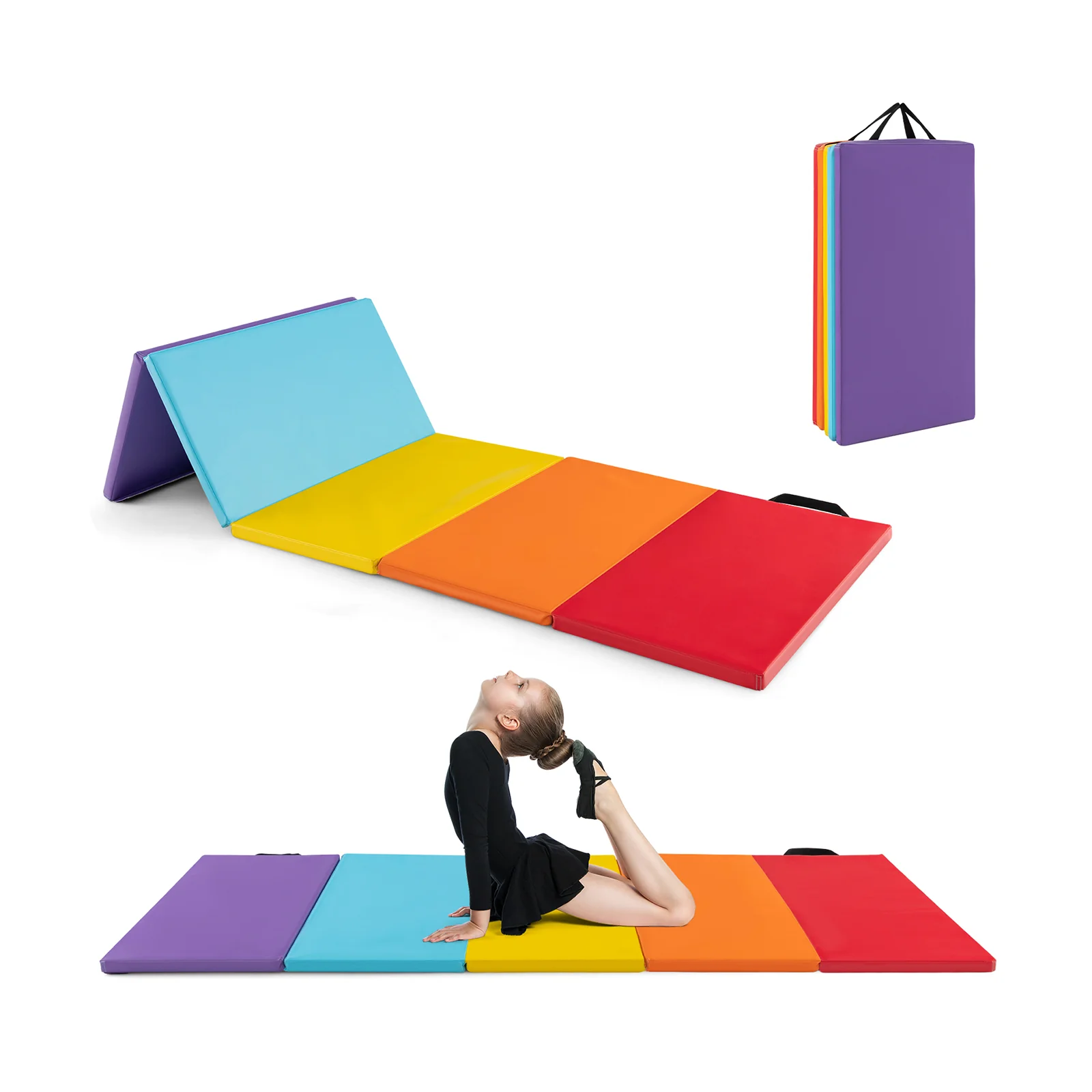 5-Panel Folding Gymnastics Mat for Kids, Red
