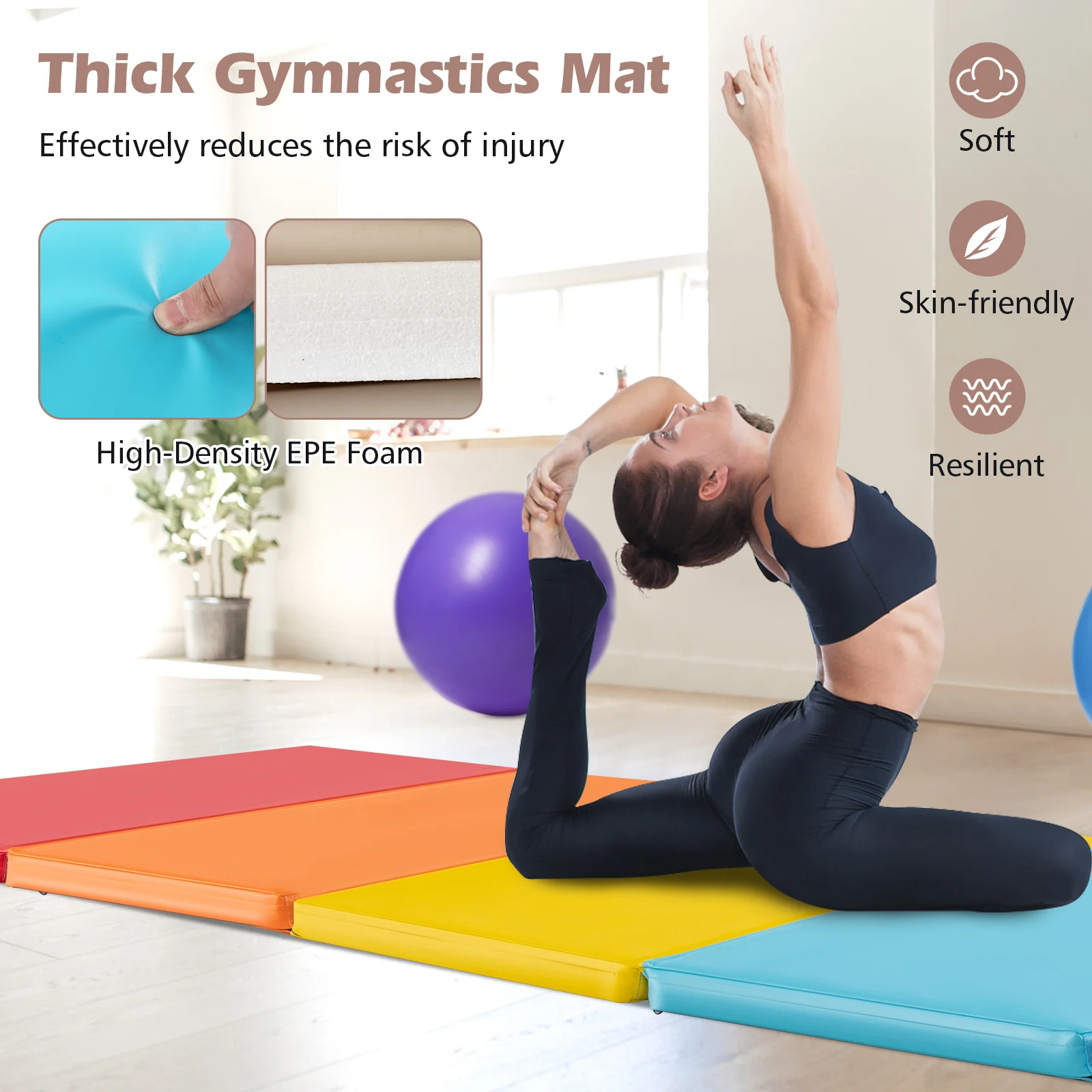5-Panel Folding Gymnastics Mat for Kids, Red - Image 8