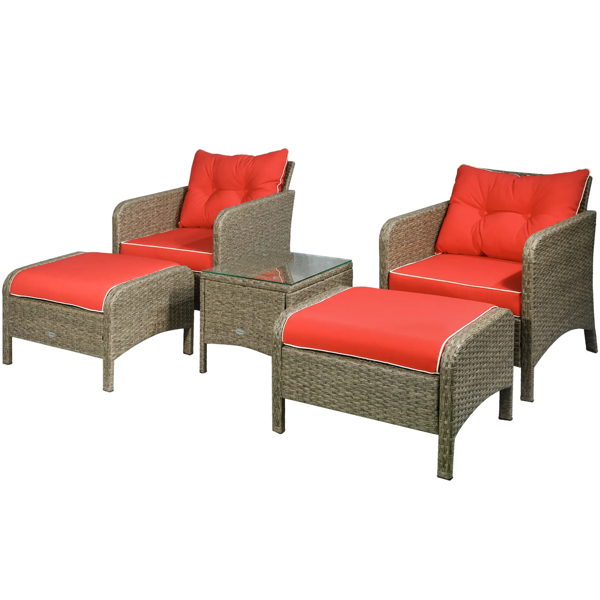 5 Pc Wicker Patio Sofa Set, Red, with Cushions & Glass Table - Image 11