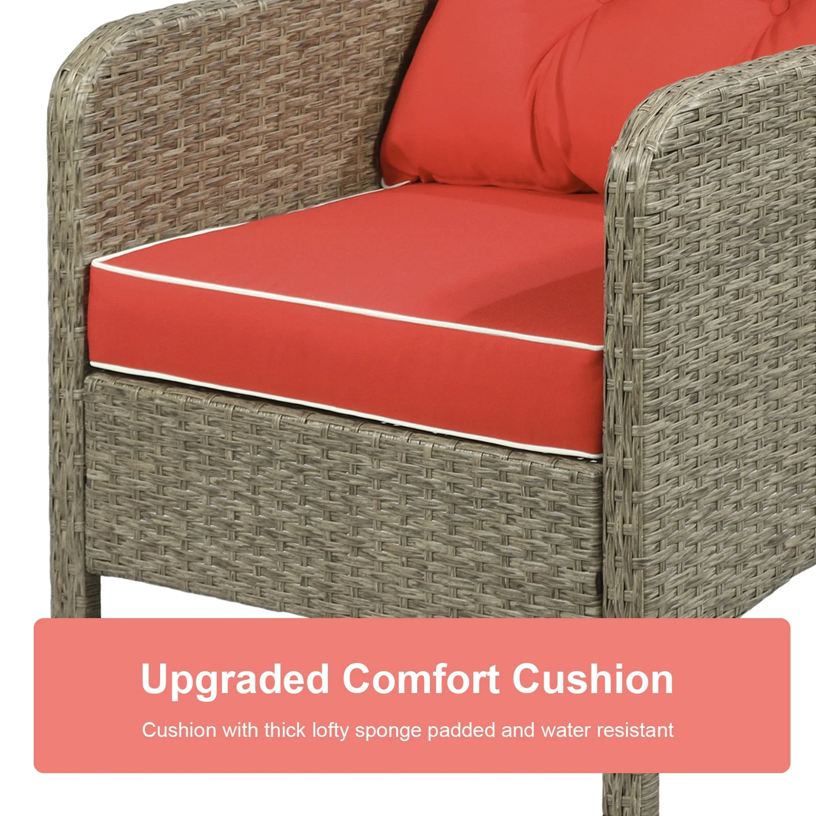 5 Pc Wicker Patio Sofa Set, Red, with Cushions & Glass Table - Image 6
