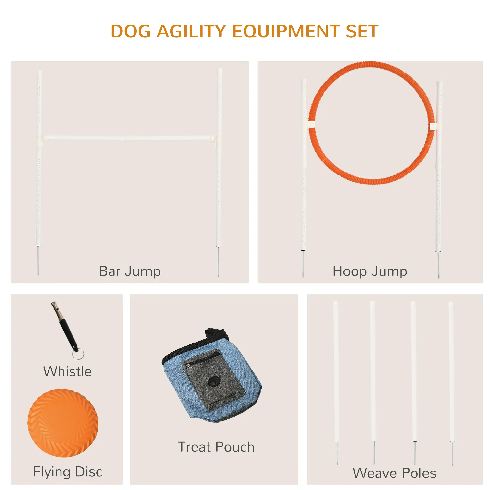 5 Pcs Dog Agility Training Set, Disc, Whistle, Weave Poles, Jump Poles, Food Bag, Carry Bag - Image 5