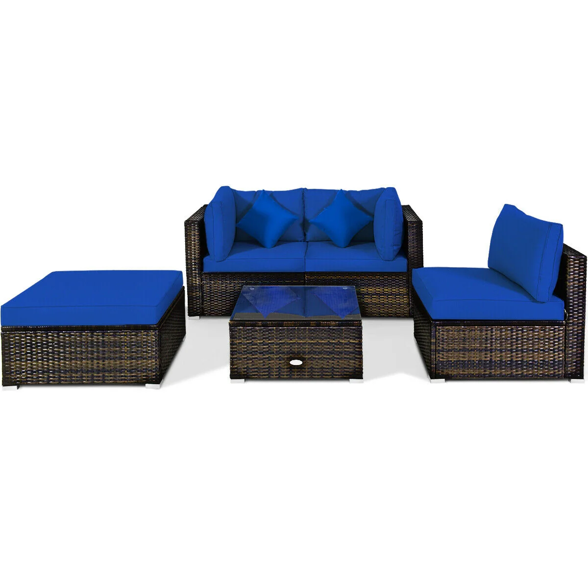 5 Pcs Outdoor Patio Rattan Furniture Set, Navy - Image 4