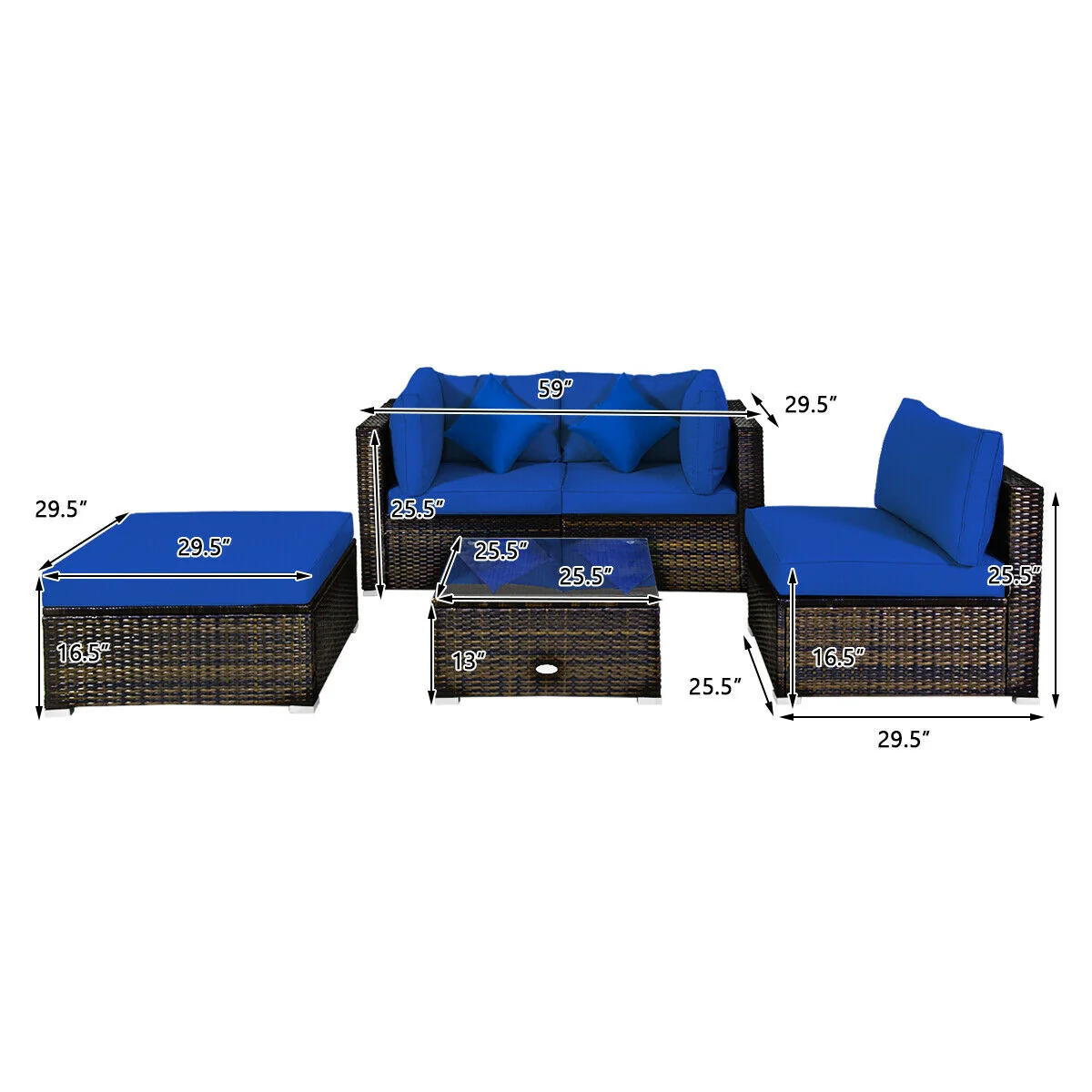 5 Pcs Outdoor Patio Rattan Furniture Set, Navy - Image 5