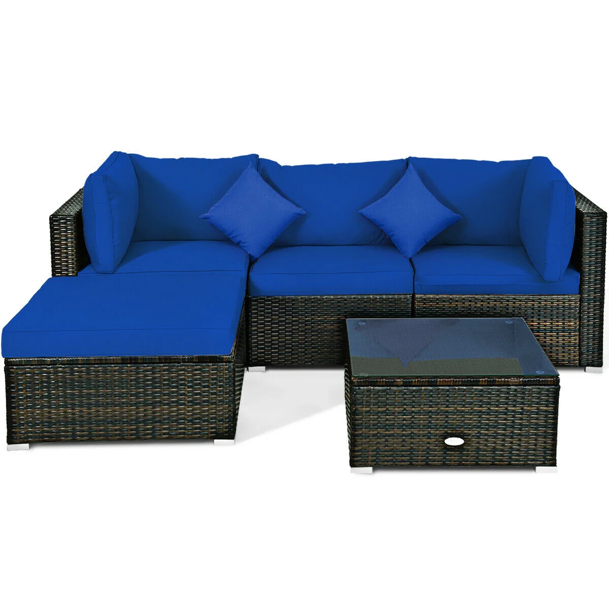 5 Pcs Outdoor Patio Rattan Furniture Set, Navy - Image 9