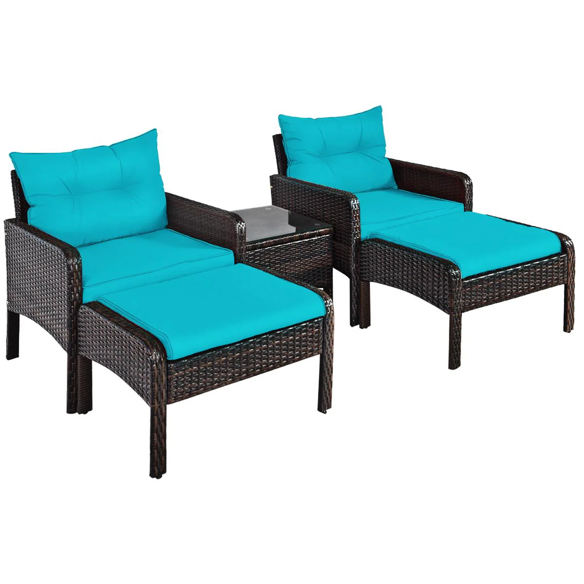 5 Pcs Patio Rattan Sofa Ottoman Set, Turquoise - Image 5