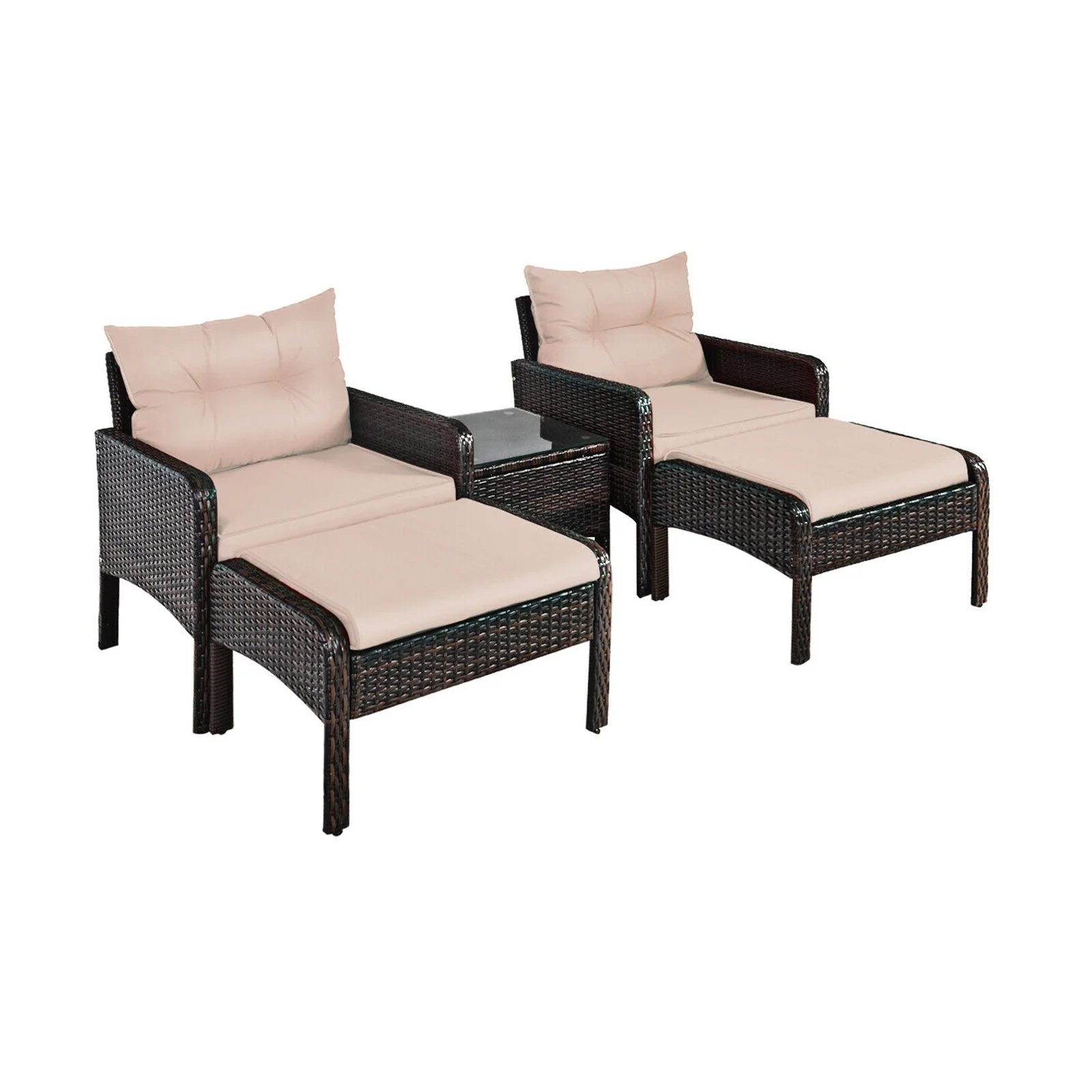 5 Pcs Patio Rattan Wicker Sofa Set, Beige