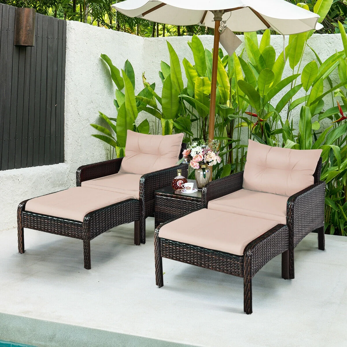 5 Pcs Patio Rattan Wicker Sofa Set, Beige - Image 2