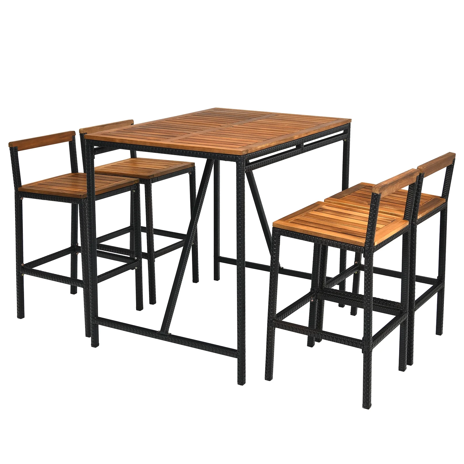5 Piece Acacia Wood PE Rattan Bar Set, Brown - Image 9