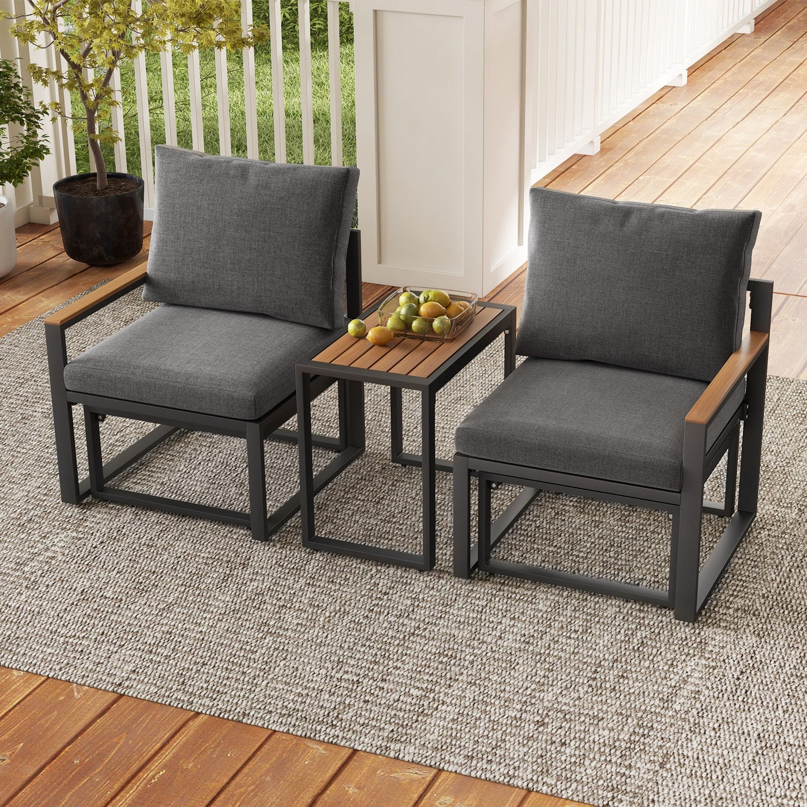 5-Piece Aluminum Frame Outdoor Conversation Set, Gray - Image 3