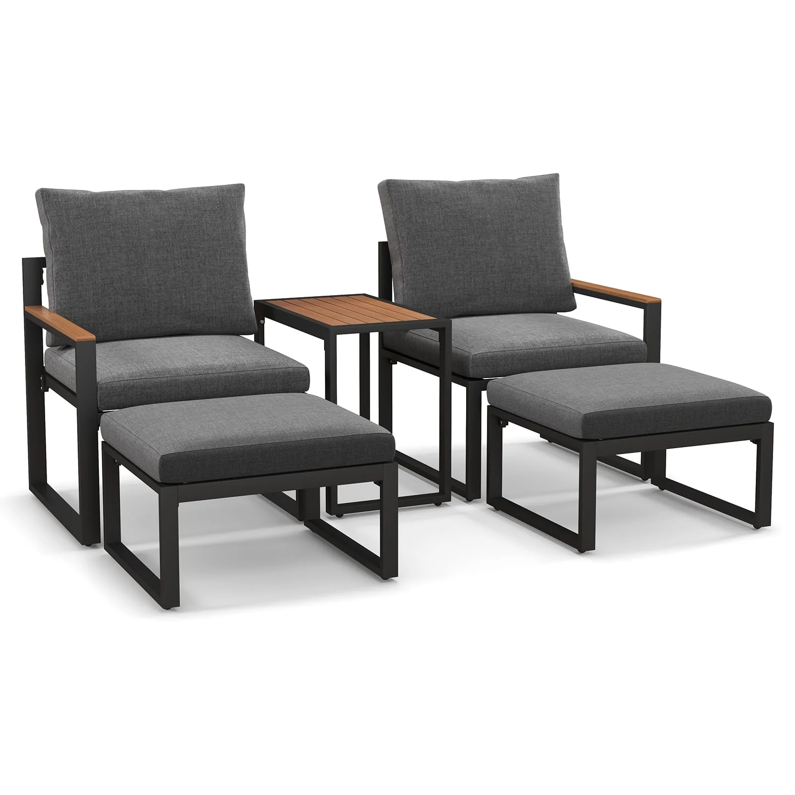 5-Piece Aluminum Frame Outdoor Conversation Set, Gray - Image 4