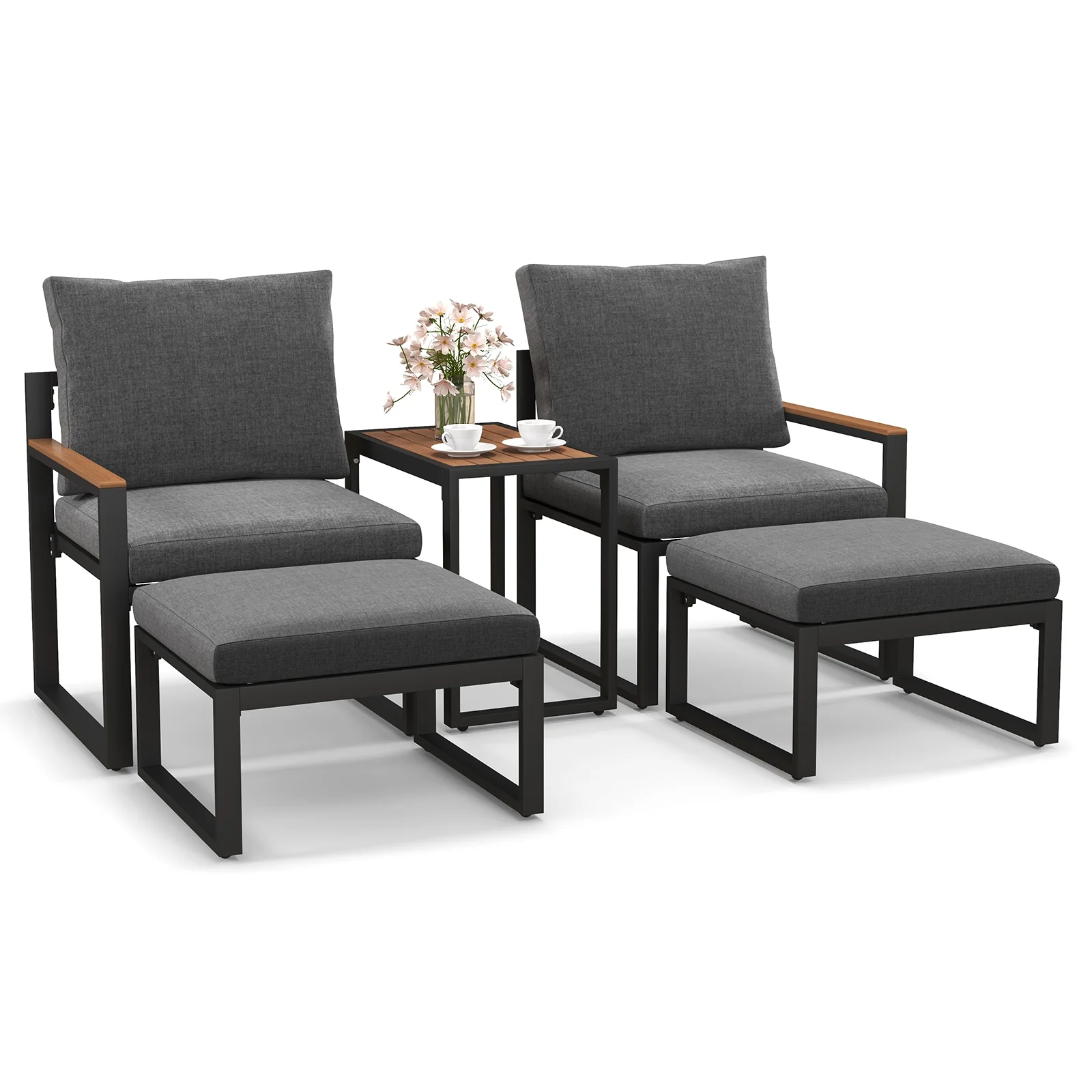 5-Piece Aluminum Frame Outdoor Conversation Set, Gray - Image 5