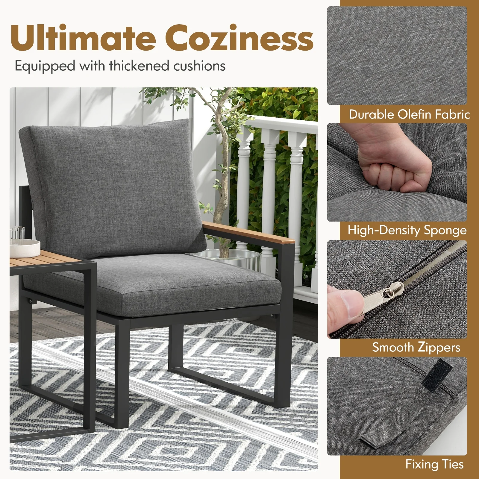 5-Piece Aluminum Frame Outdoor Conversation Set, Gray - Image 9