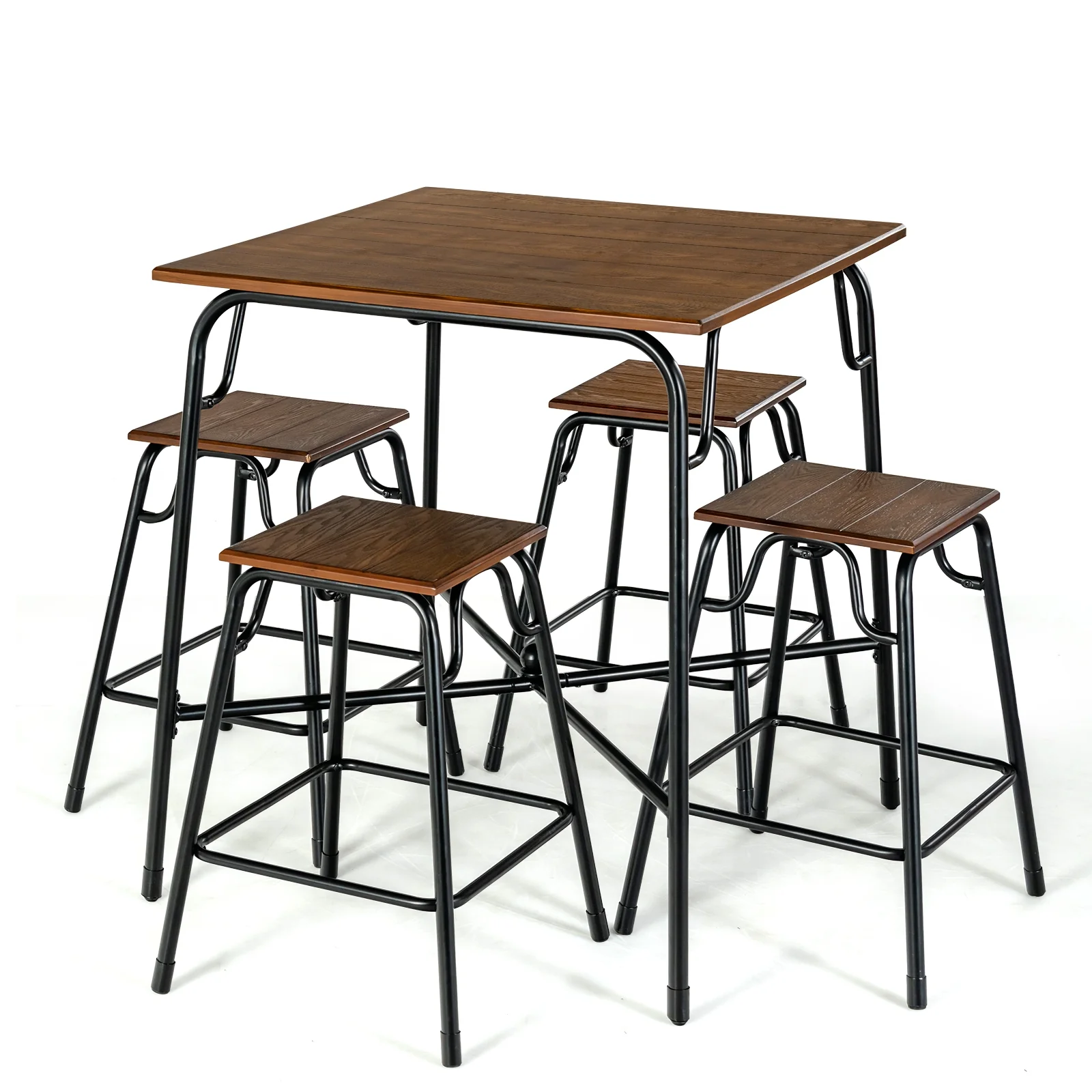 5-Piece Bar Table Set, 4 Counter Height Stools, Rustic Brown