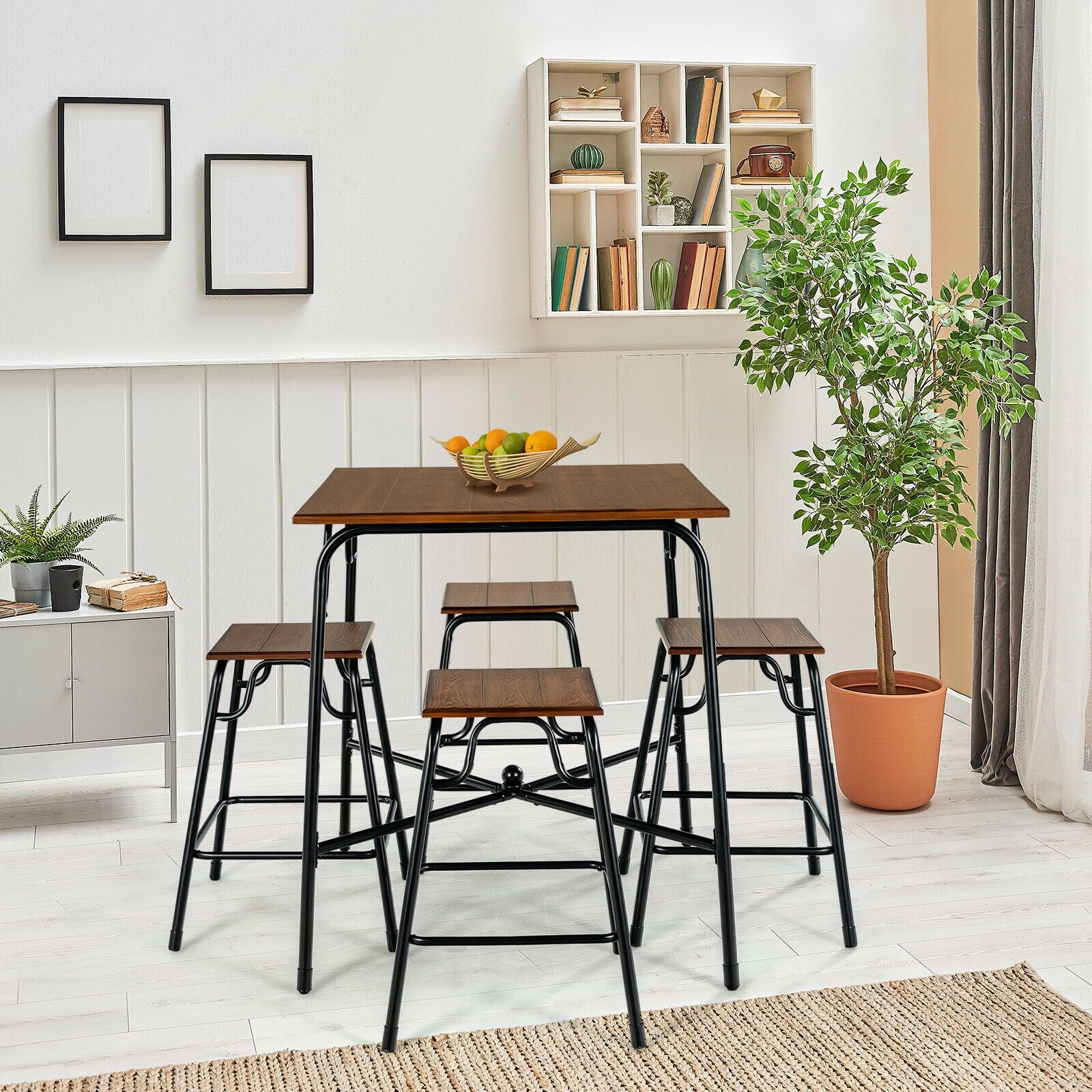 5-Piece Bar Table Set, 4 Counter Height Stools, Rustic Brown - Image 9