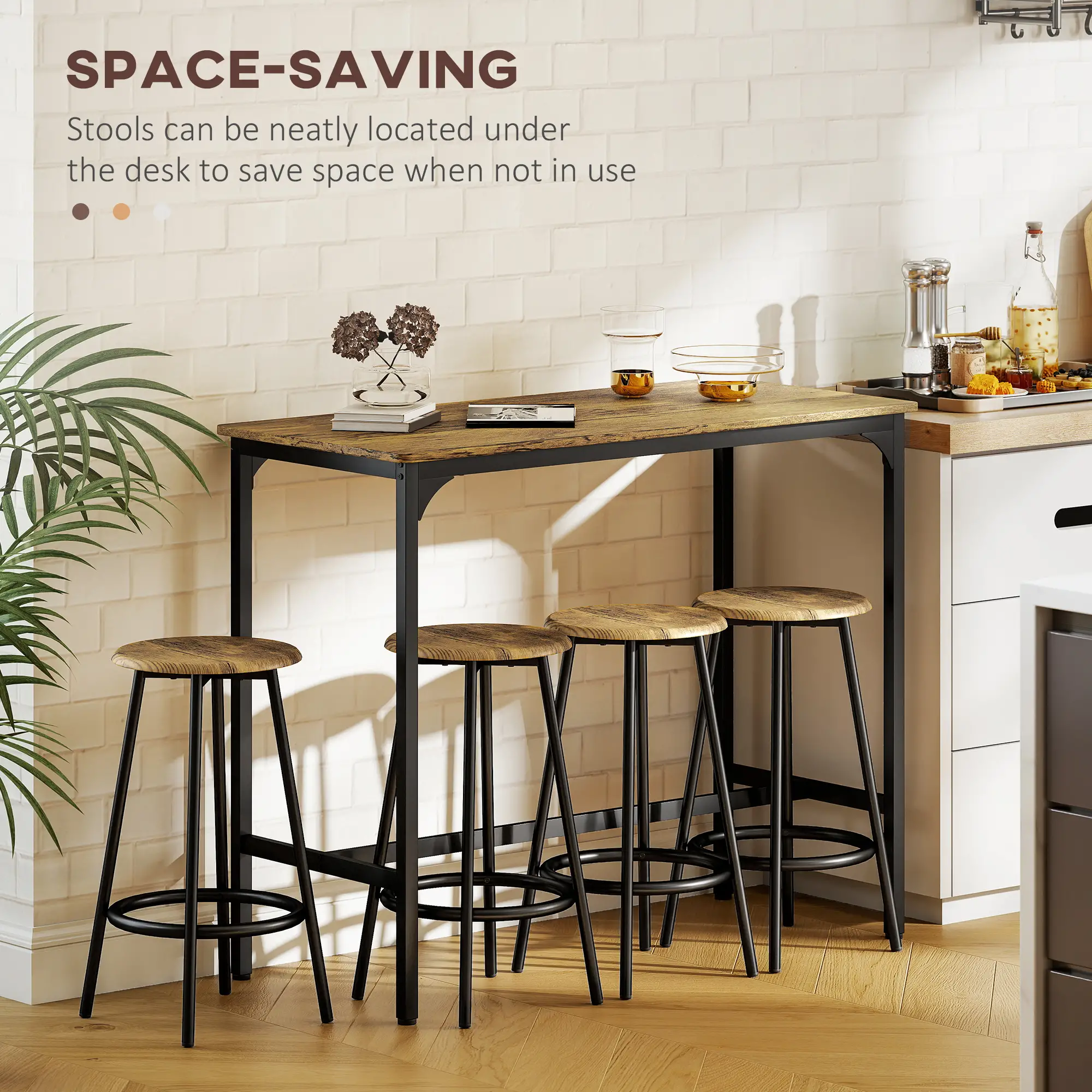5-Piece Bar Table Set, Industrial Counter Height, Rustic Brown, Brown - Image 5
