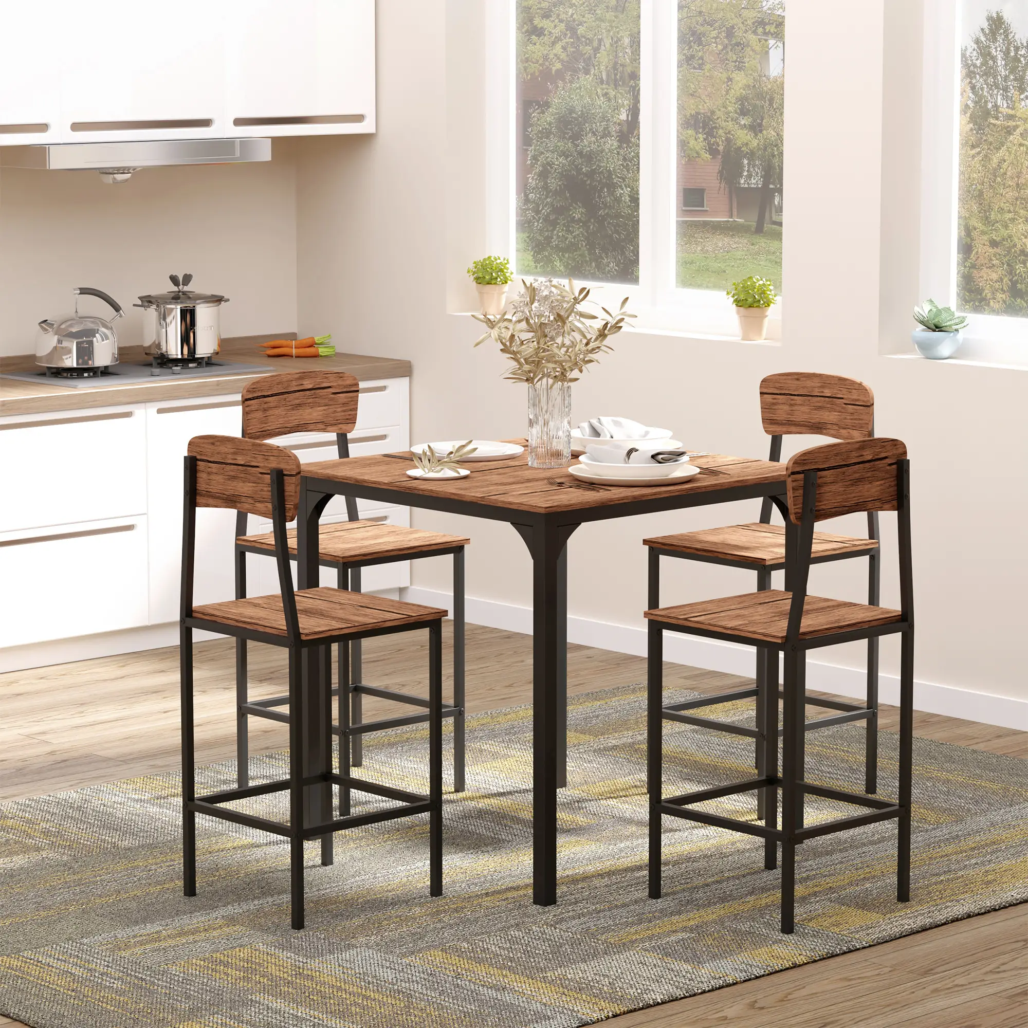 5-Piece Counter Height Bar Table Set, Square Dining Set for 4 - Image 2