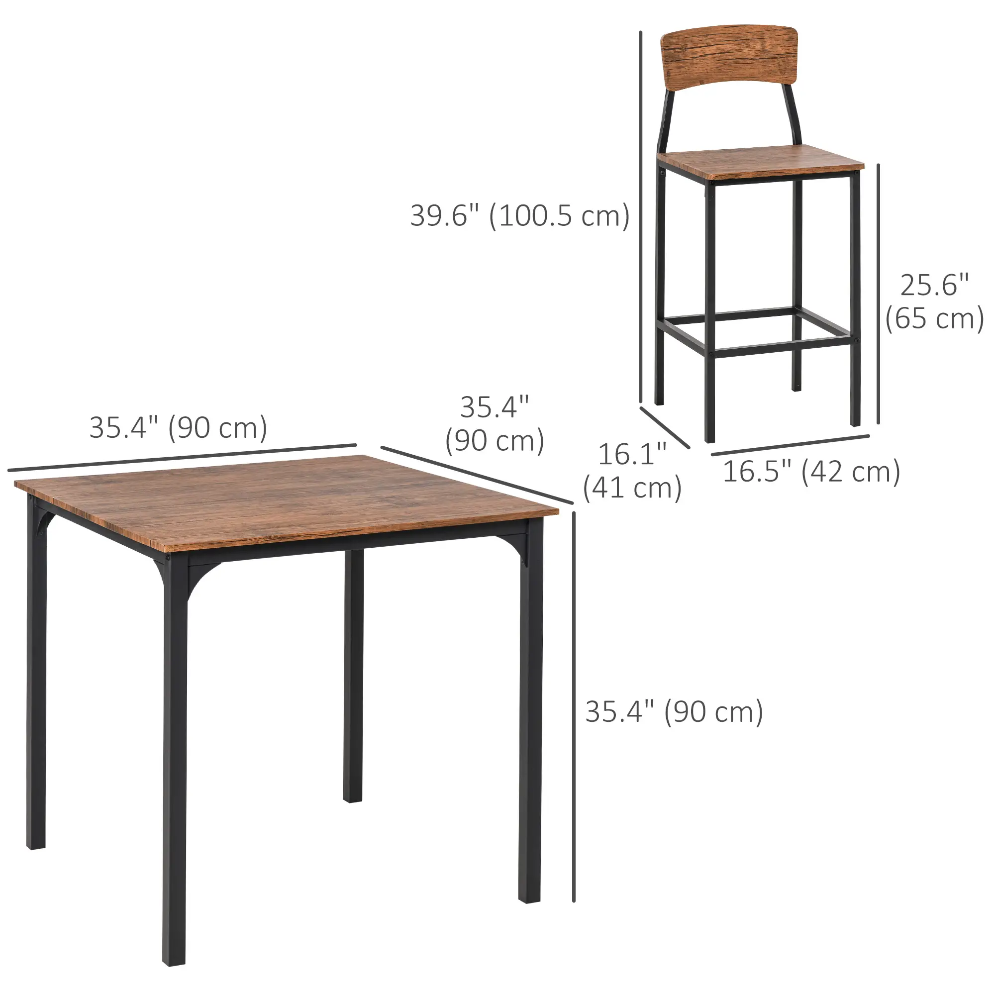 5-Piece Counter Height Bar Table Set, Square Dining Set for 4 - Image 3