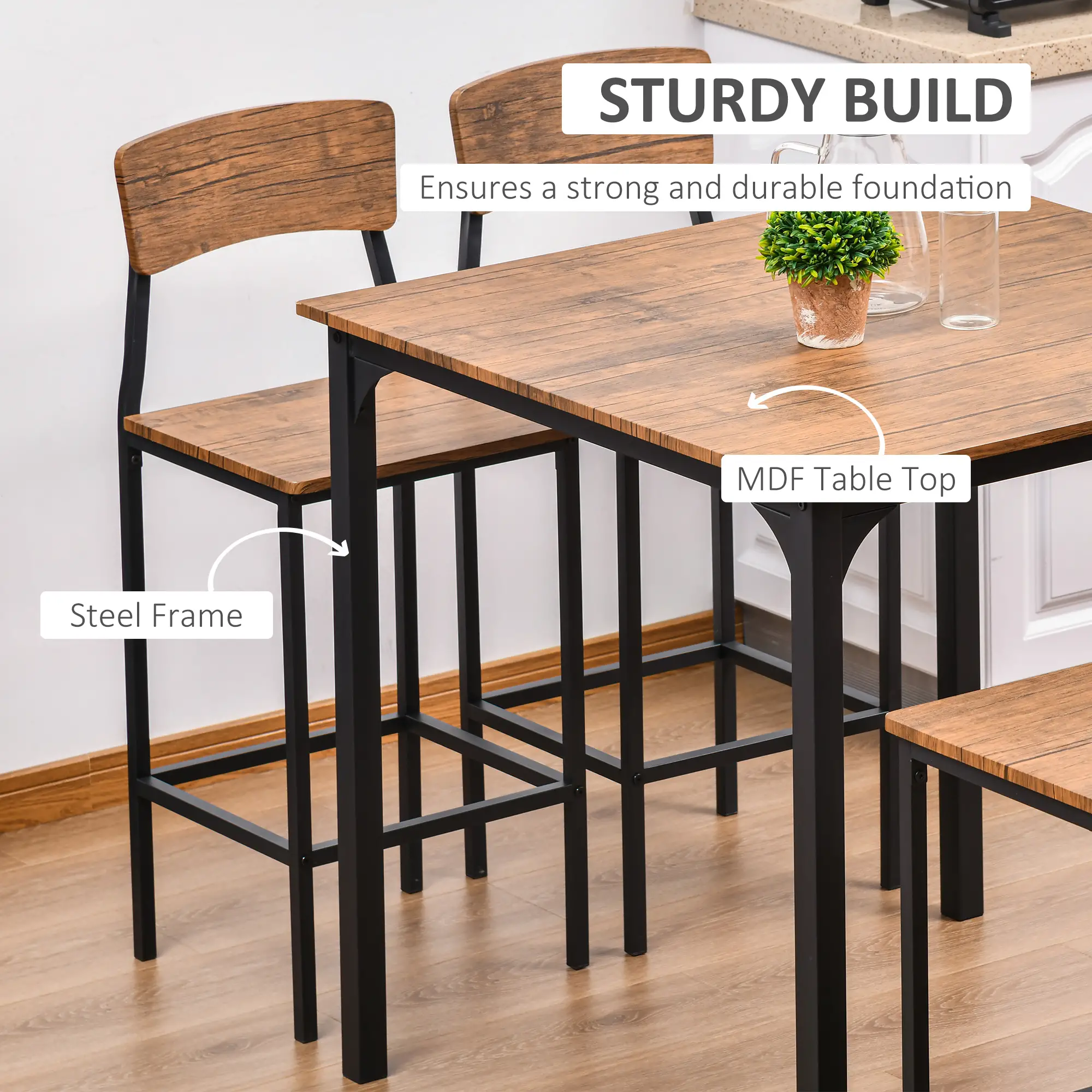 5-Piece Counter Height Bar Table Set, Square Dining Set for 4 - Image 4