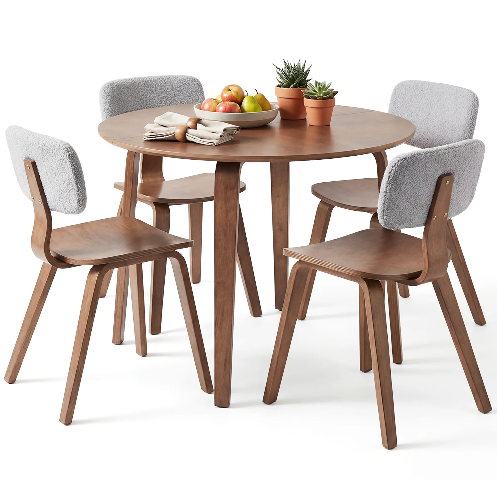5 Piece Dining Set, 4 Padded Chairs, Rubber Wood Table, Gray