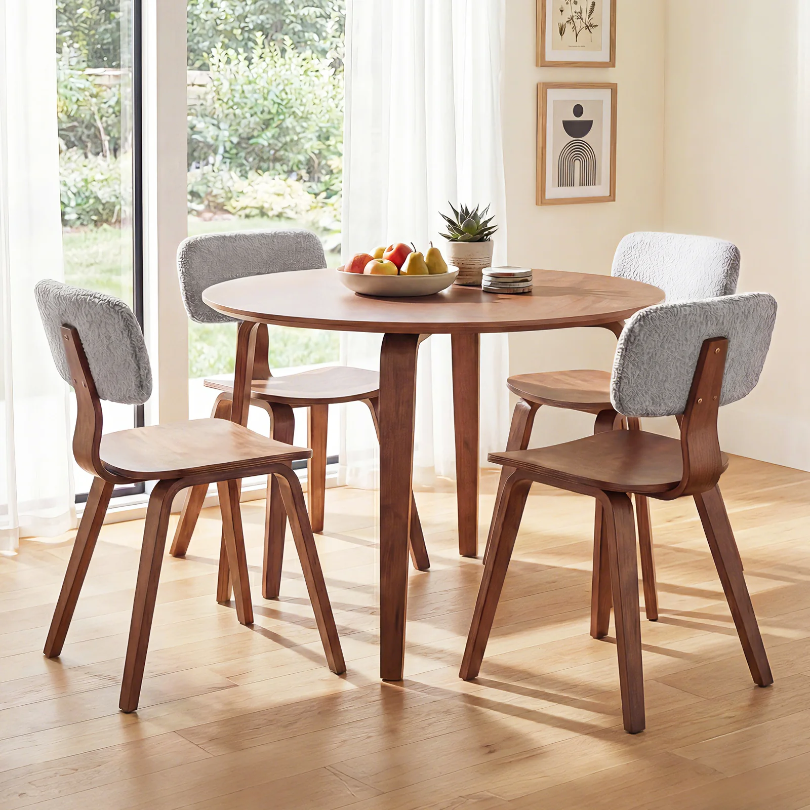 5 Piece Dining Set, 4 Padded Chairs, Rubber Wood Table, Gray - Image 2