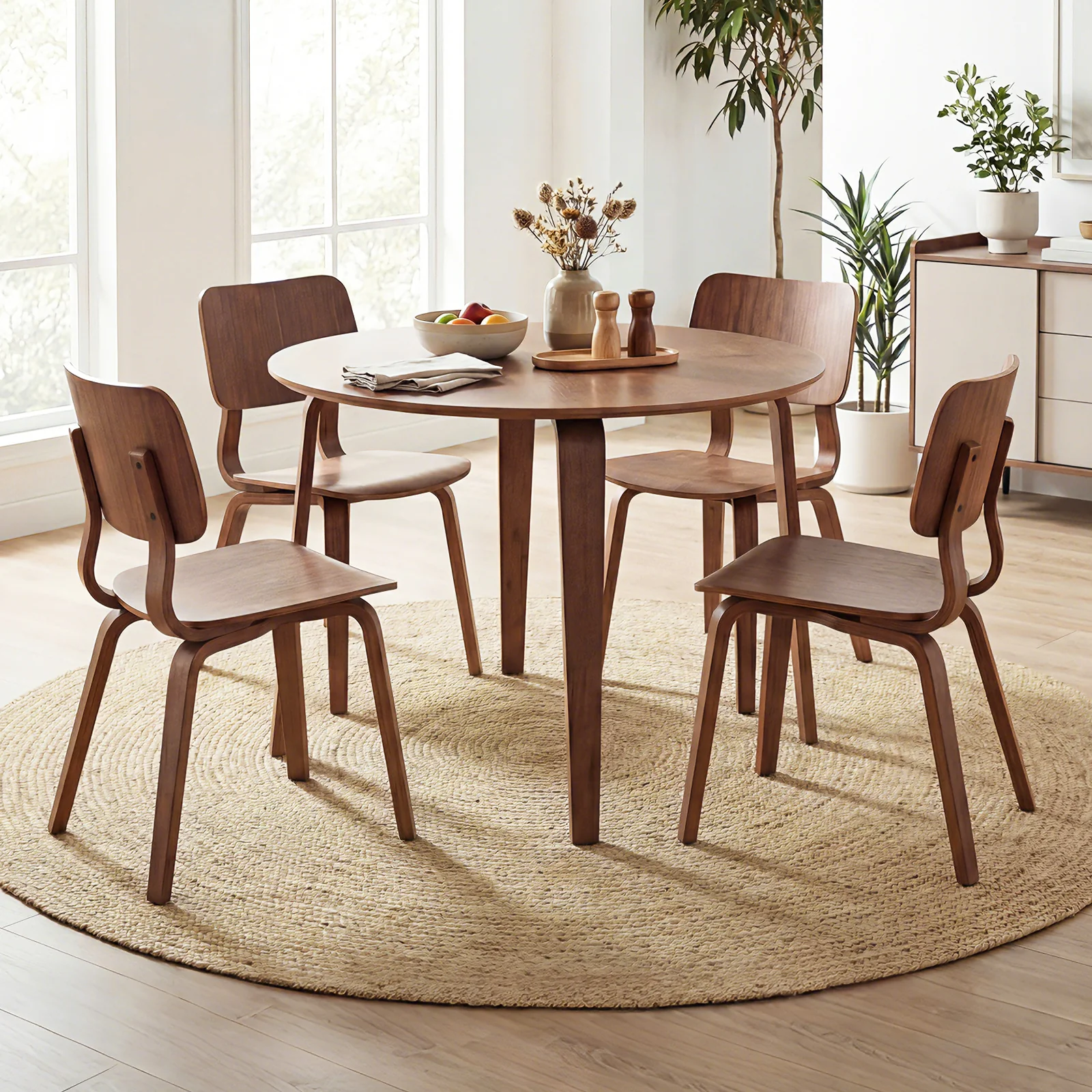 5 Piece Dining Set, 4 Padded Chairs, Rubber Wood Table, Gray - Image 3