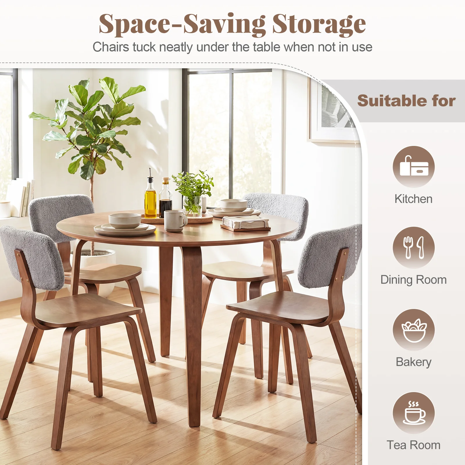 5 Piece Dining Set, 4 Padded Chairs, Rubber Wood Table, Gray - Image 6