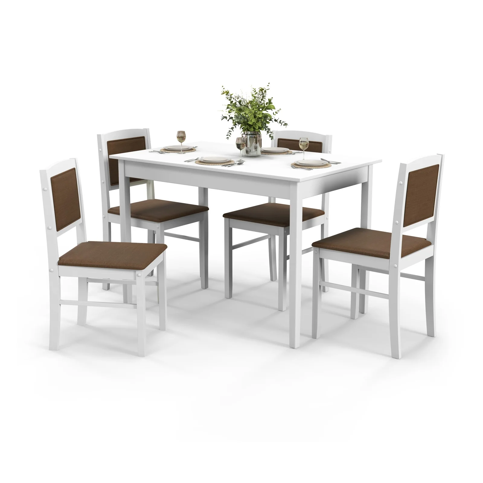 5-Piece Dining Set For 4, Rubber Wood Legs, White