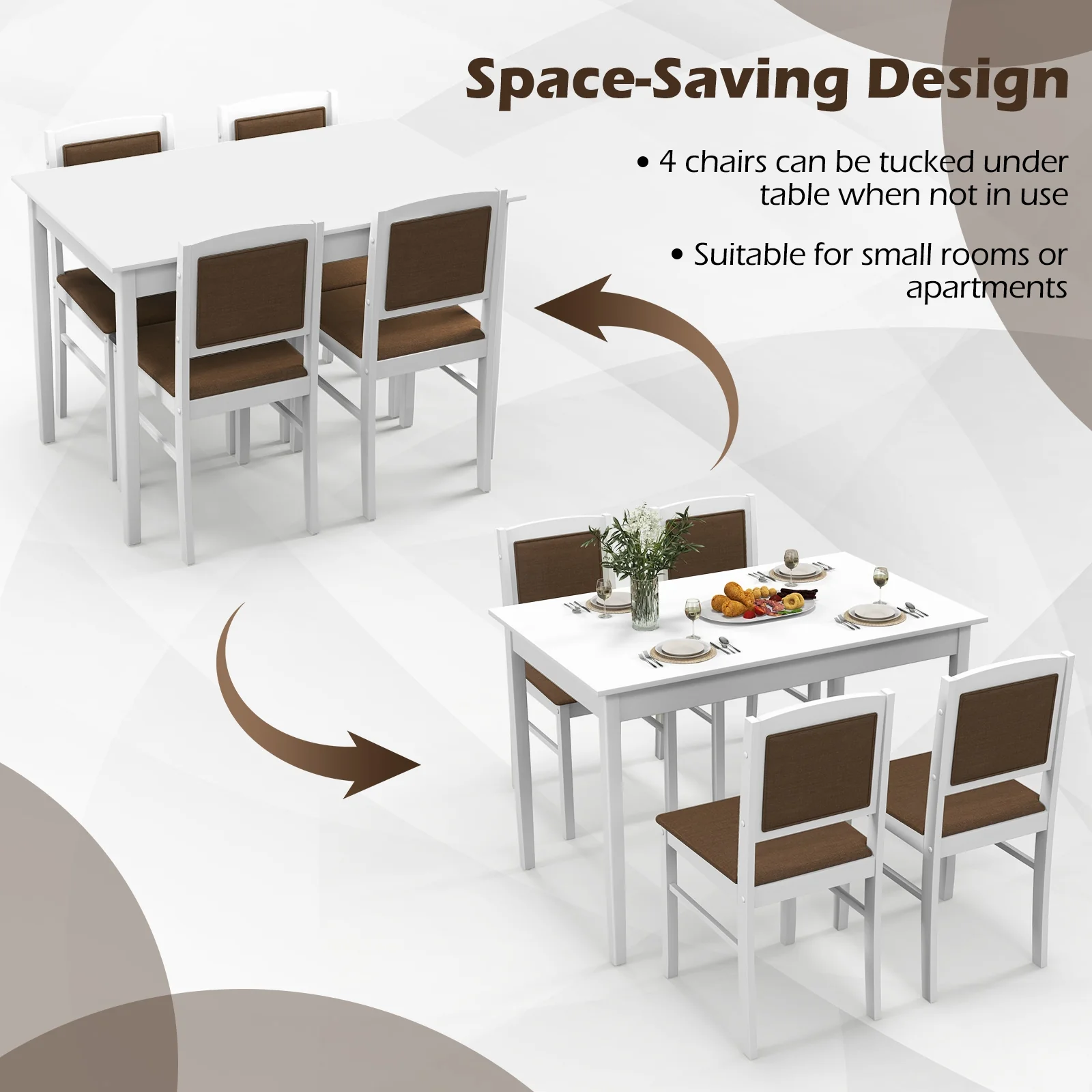 5-Piece Dining Set For 4, Rubber Wood Legs, White - Image 10