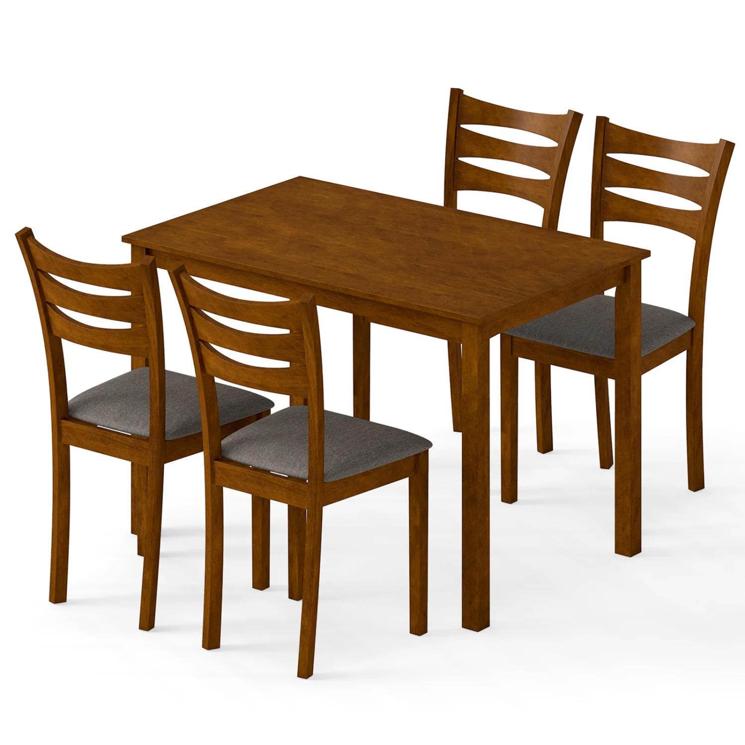 5-Piece Dining Set, Linen Chairs, Rubber Wood Frame
