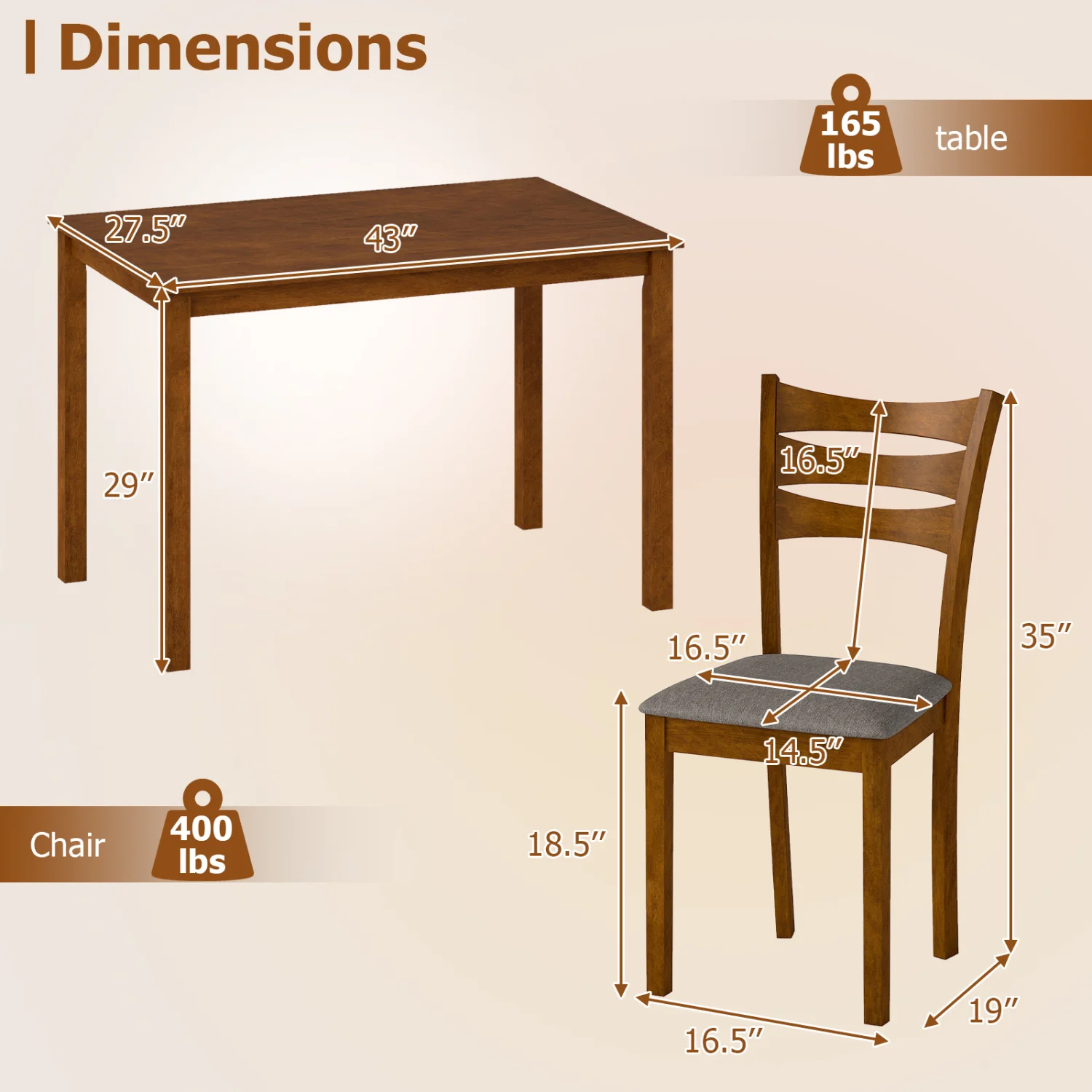 5-Piece Dining Set, Linen Chairs, Rubber Wood Frame - Image 5