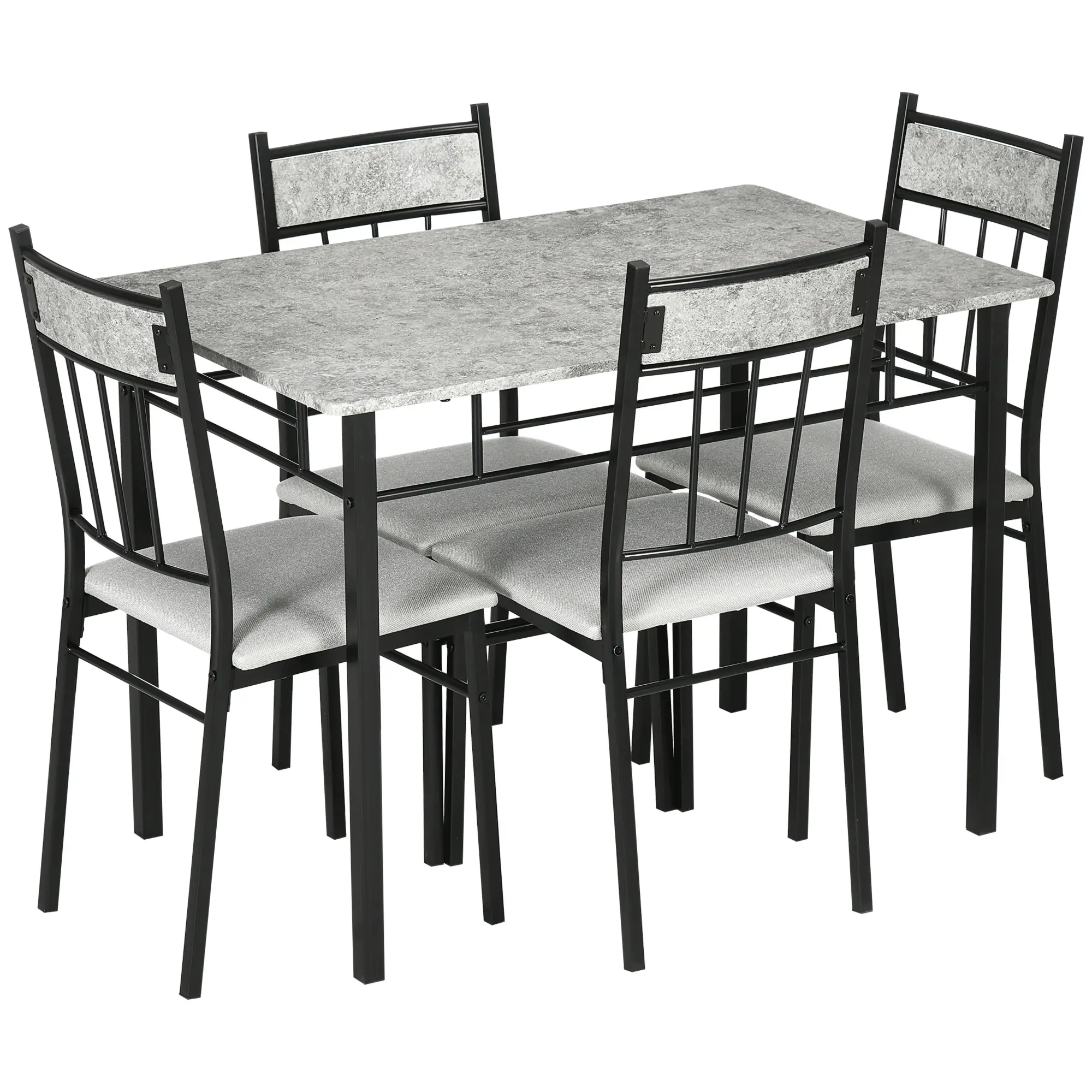 5-Piece Dining Set, Marble Tabletop, Padded Chairs, Metal Frame, Grey - Image 11