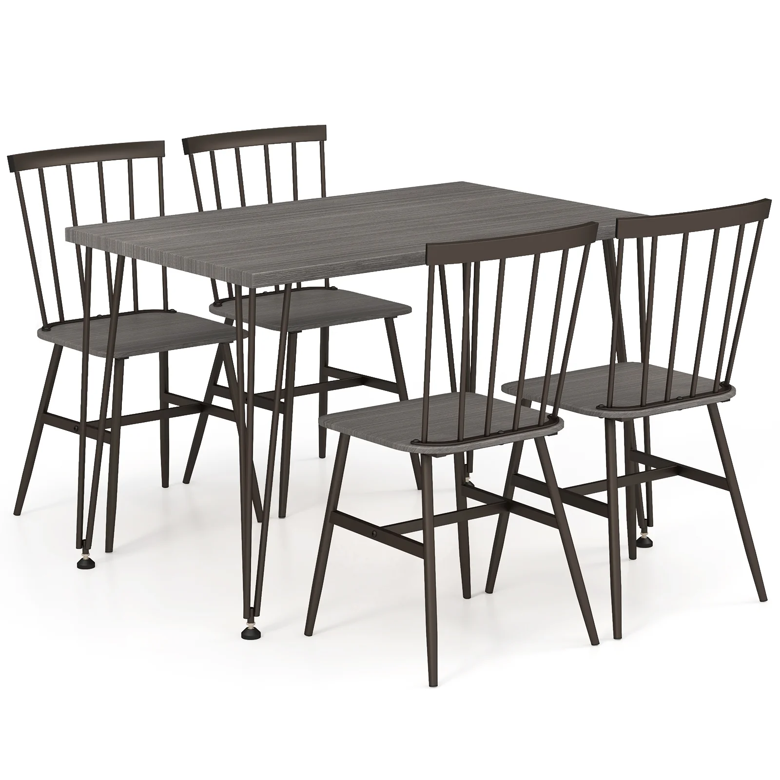 5-Piece Dining Table Set For 4, 360° Swivel Feet, Small Place, Gray, Grey Oak - Image 5