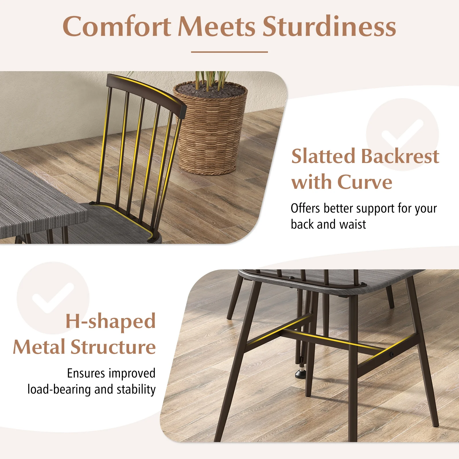5-Piece Dining Table Set For 4, 360° Swivel Feet, Small Place, Gray, Grey Oak - Image 8