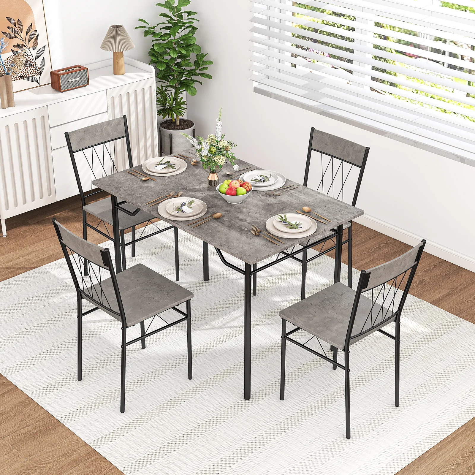 5-Piece Dining Table Set For 4, Kitchen Table And 4 Chairs, Gray - Image 2