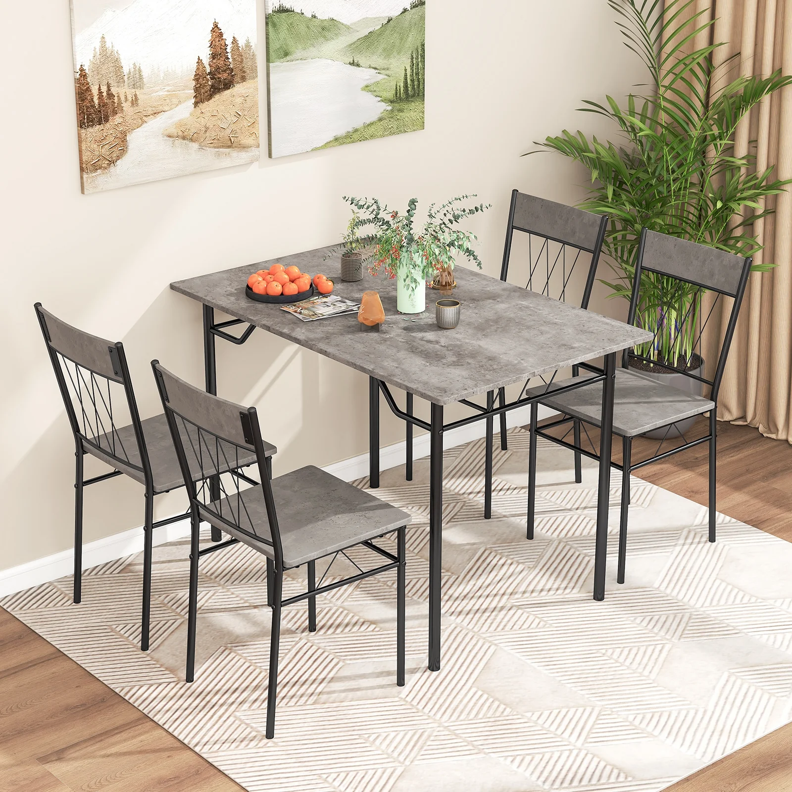 5-Piece Dining Table Set For 4, Kitchen Table And 4 Chairs, Gray - Image 3